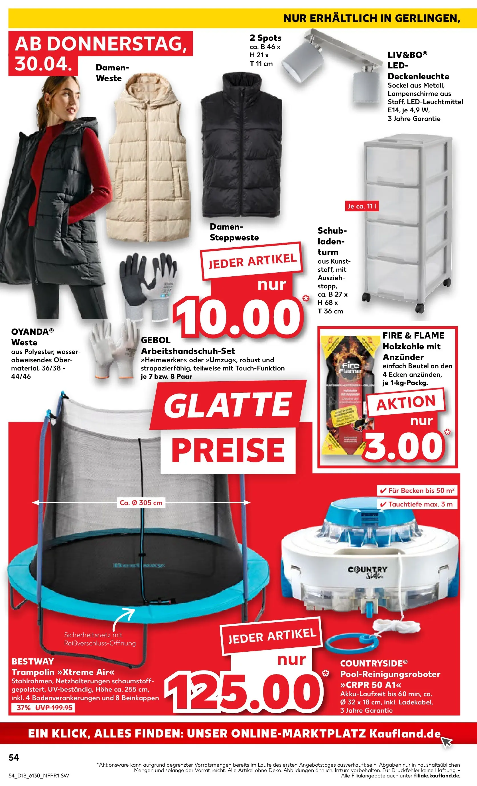 Prospekt Kaufland ab 30.04.2026 » Angebote Online zum Blättern | Seite: 54 | Produkte: Steppweste, Trampoline, Wasser, Weste