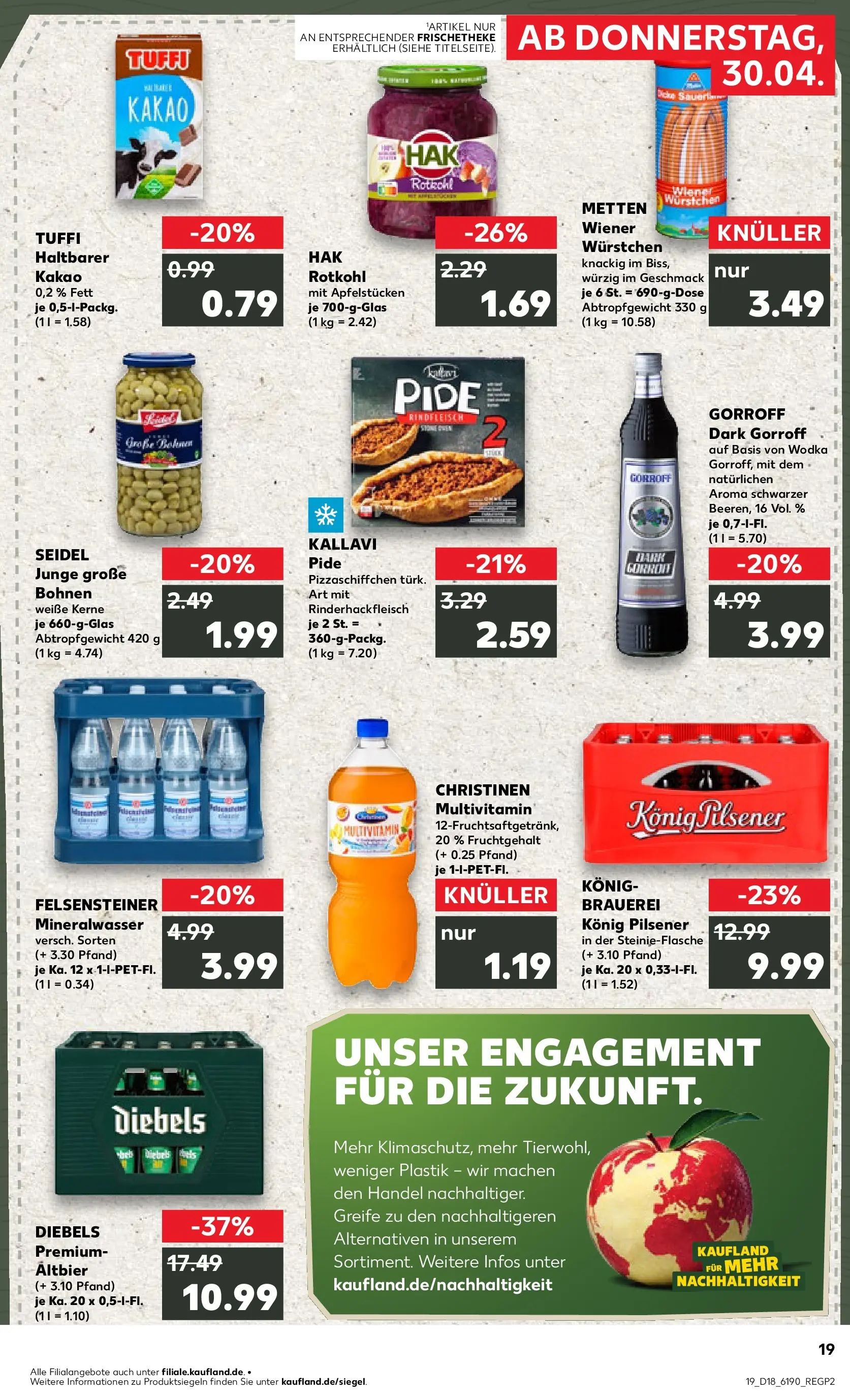 Prospekt Kaufland ab 30.04.2026 » Angebote Online zum Blättern | Seite: 19 | Produkte: Wiener wurstchen, Konig pilsener, Rotkohl, Diebels