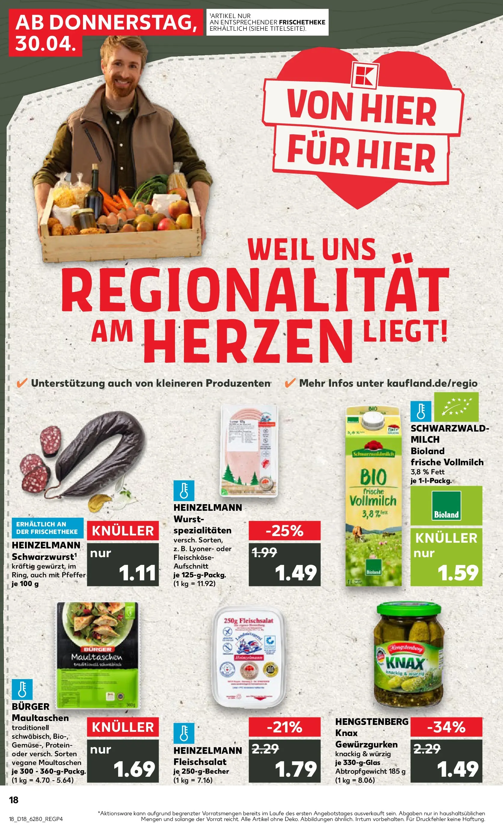 Prospekt Kaufland ab 30.04.2026 » Angebote Online zum Blättern | Seite: 18 | Produkte: Burger, Wurst, Pasta, Maultaschen