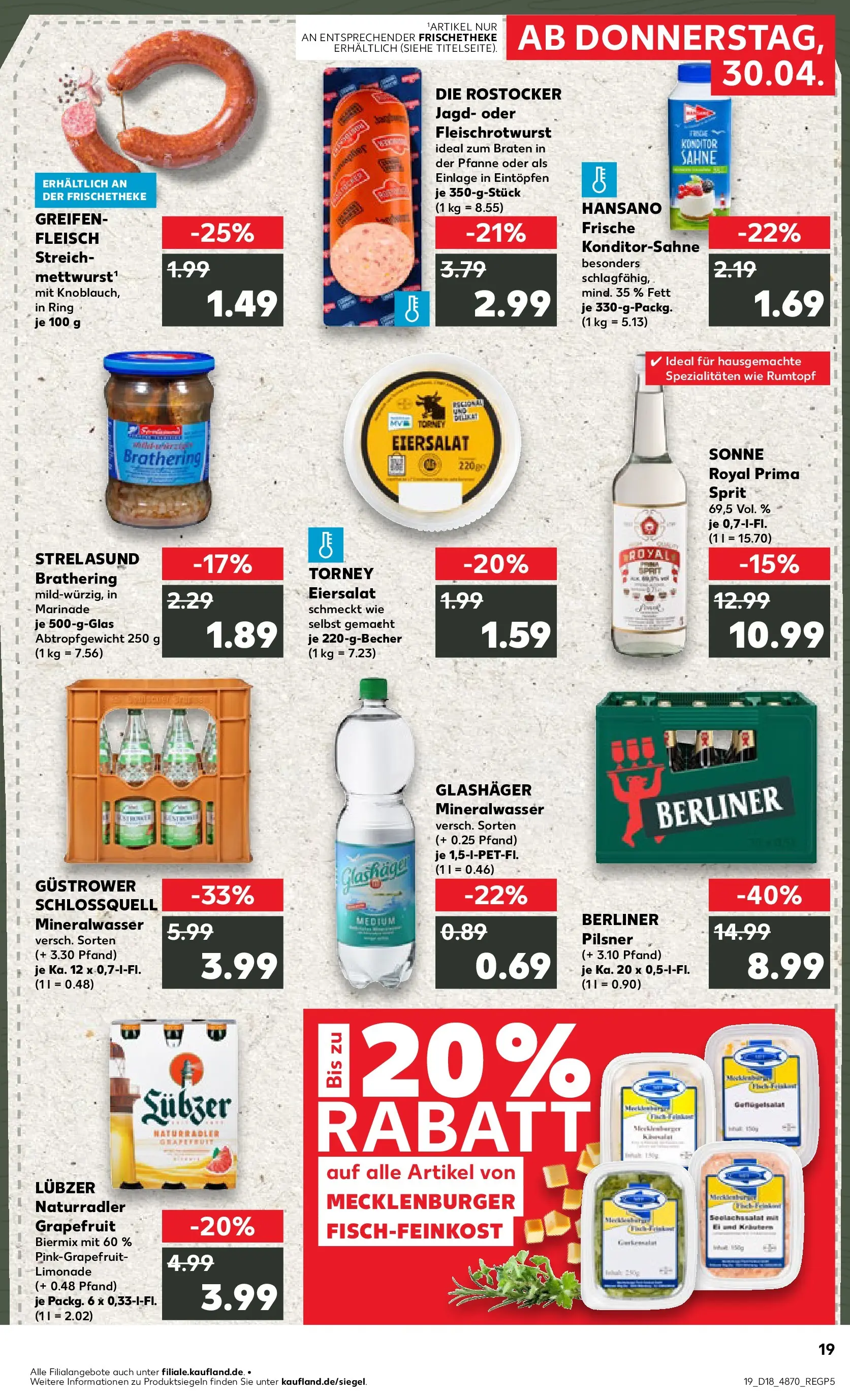 Prospekt Kaufland ab 30.04.2026 » Angebote Online zum Blättern | Seite: 19 | Produkte: Berliner, Mineralwasser, Grapefruit, Berliner pilsner