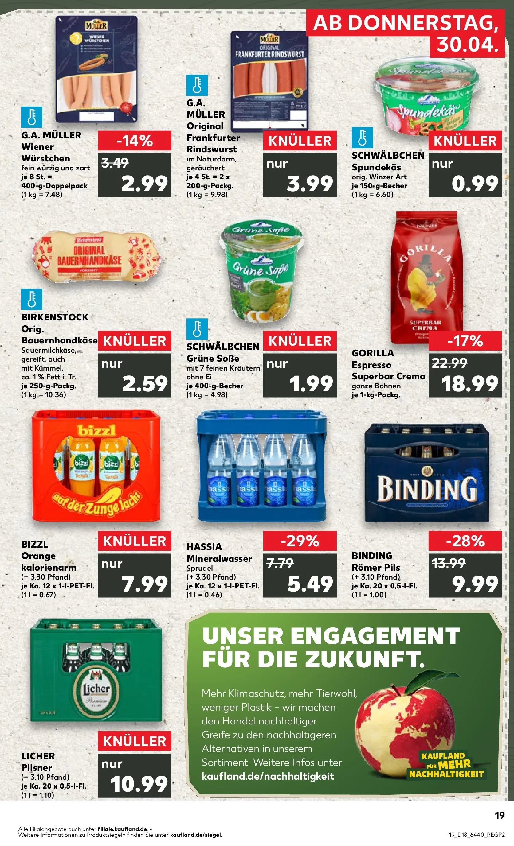 Prospekt Kaufland ab 30.04.2026 » Angebote Online zum Blättern | Seite: 19 | Produkte: Wiener wurstchen, Pils, Mineralwasser, Soße