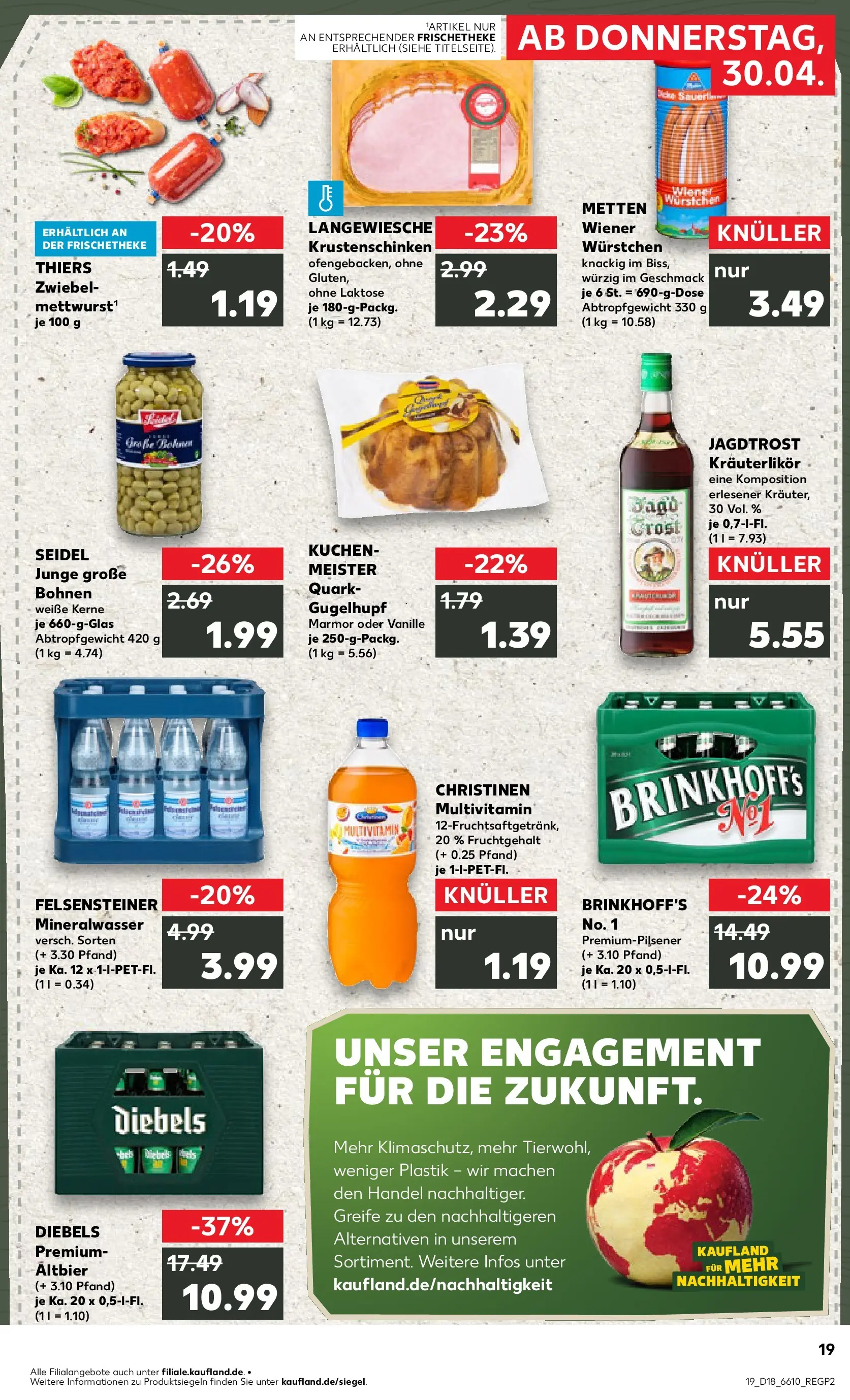 Prospekt Kaufland ab 30.04.2026 » Angebote Online zum Blättern | Seite: 19 | Produkte: Wiener wurstchen, Quark, Mineralwasser, Diebels