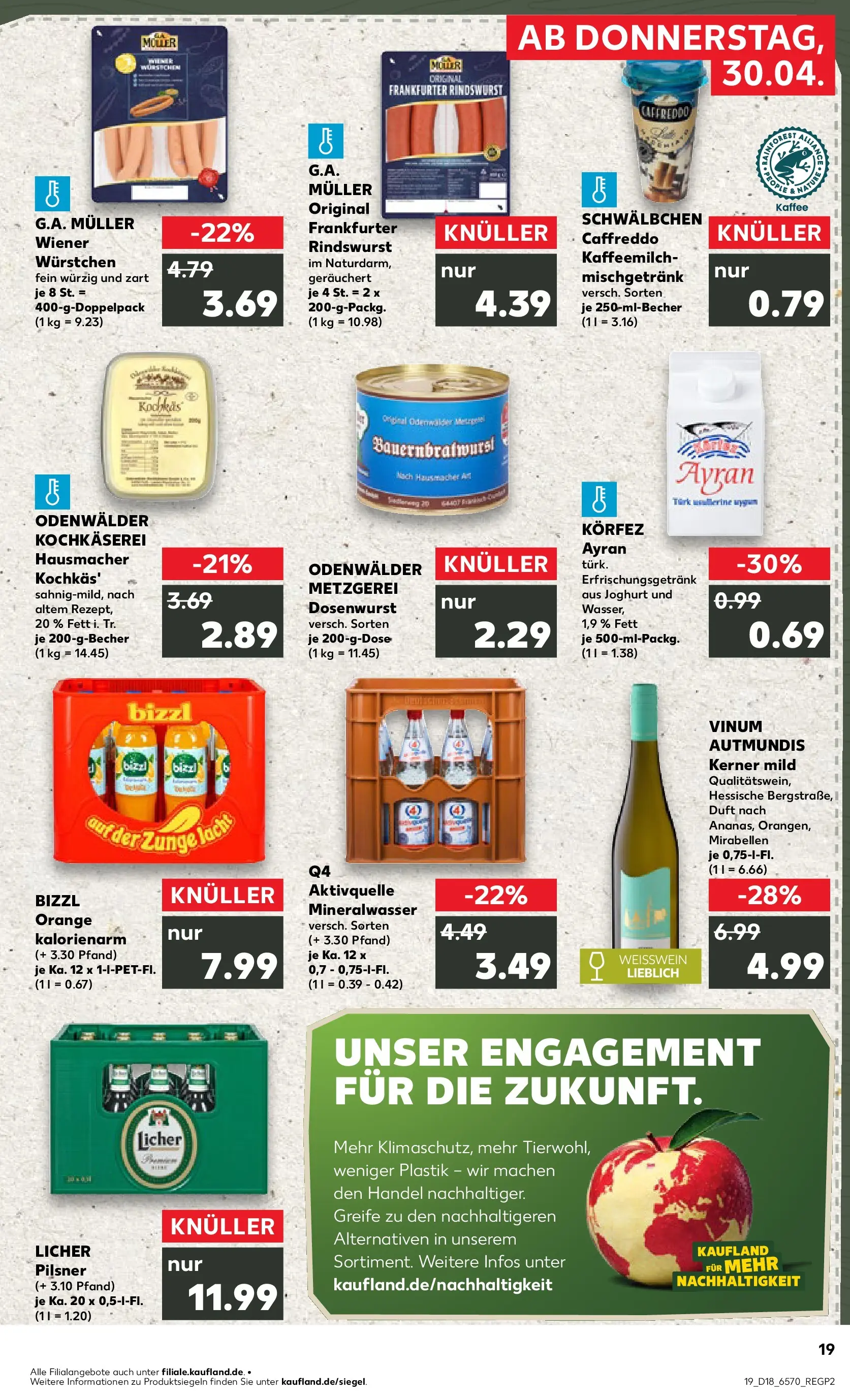 Prospekt Kaufland ab 30.04.2026 » Angebote Online zum Blättern | Seite: 19 | Produkte: Wiener wurstchen, Joghurt, Duft, Mineralwasser