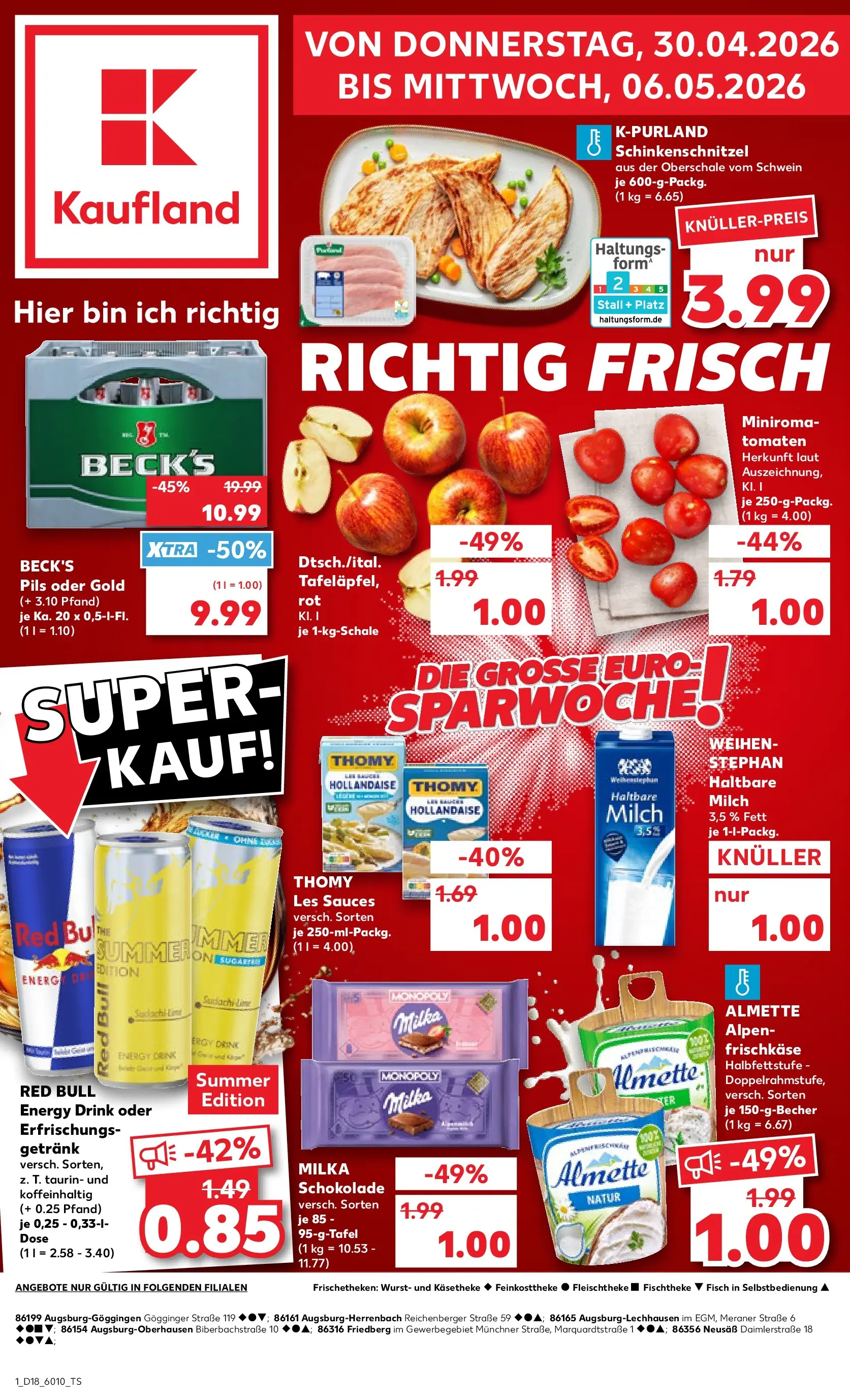 Prospekt Kaufland ab 30.04.2026 » Angebote Online zum Blättern | Seite: 1 | Produkte: Almette, Pils, Tomaten, Milka