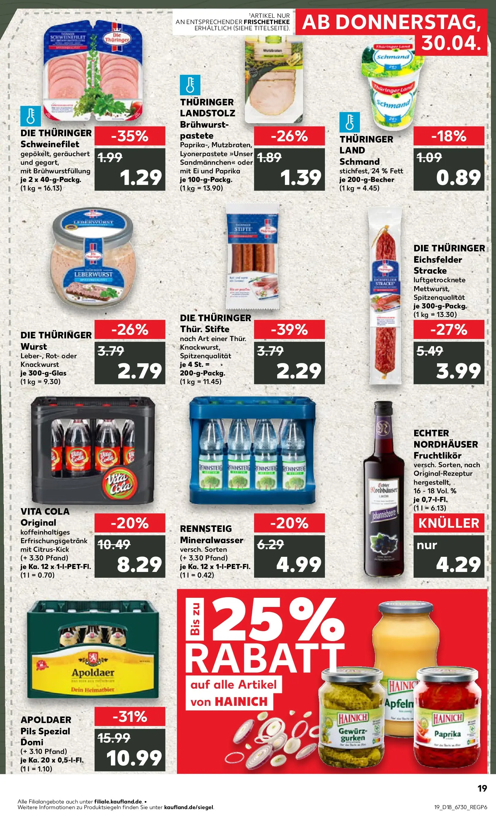 Prospekt Kaufland ab 30.04.2026 » Angebote Online zum Blättern | Seite: 19 | Produkte: Pils, Mineralwasser, Apple, Vita cola