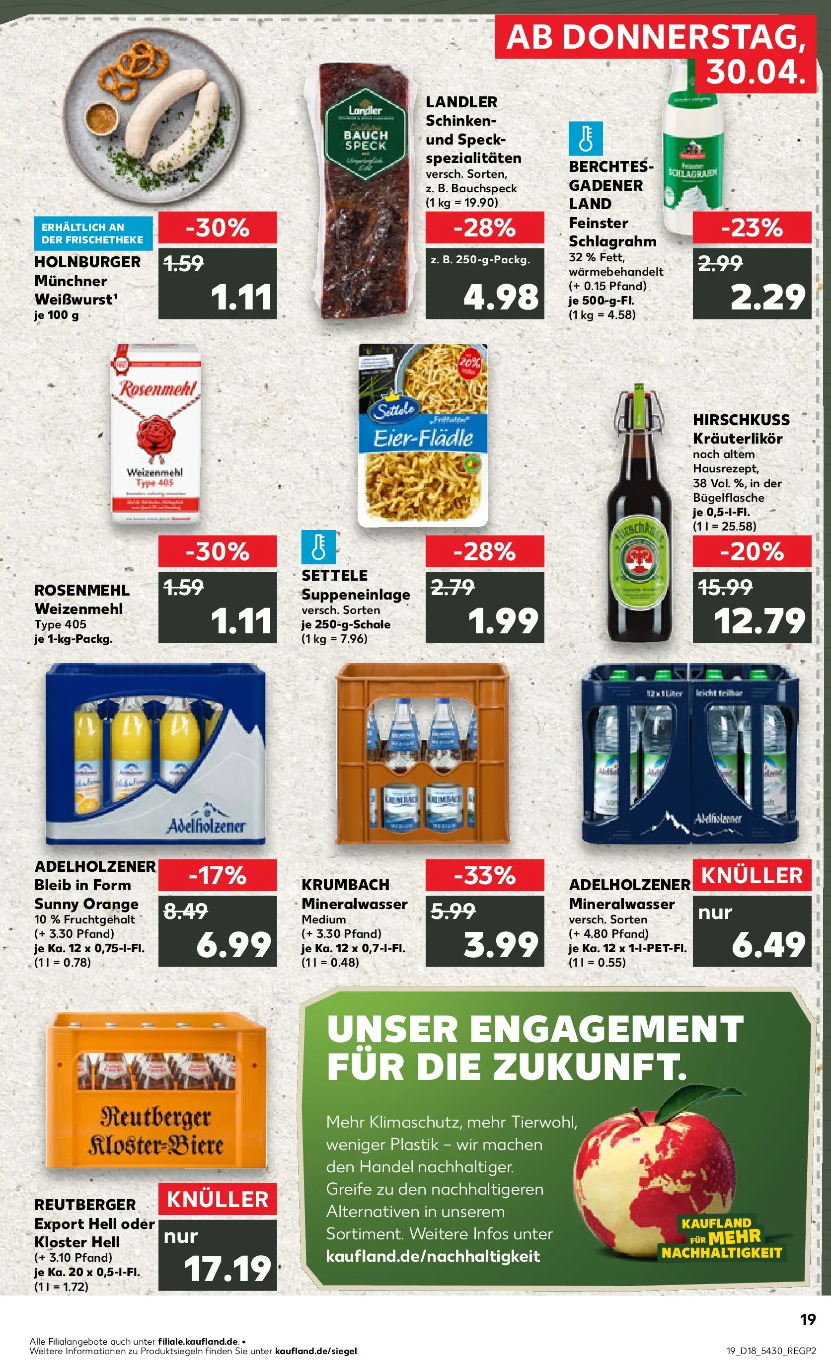Prospekt Kaufland ab 30.04.2026 » Angebote Online zum Blättern | Seite: 19 | Produkte: Adelholzener, Mineralwasser, Pasta, Schinken
