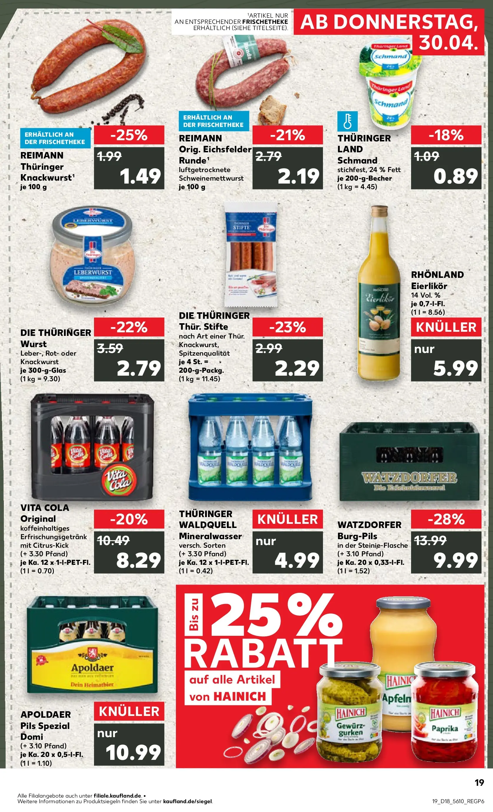 Prospekt Kaufland ab 30.04.2026 » Angebote Online zum Blättern | Seite: 19 | Produkte: Cola, Mineralwasser, Vita cola, Gurken