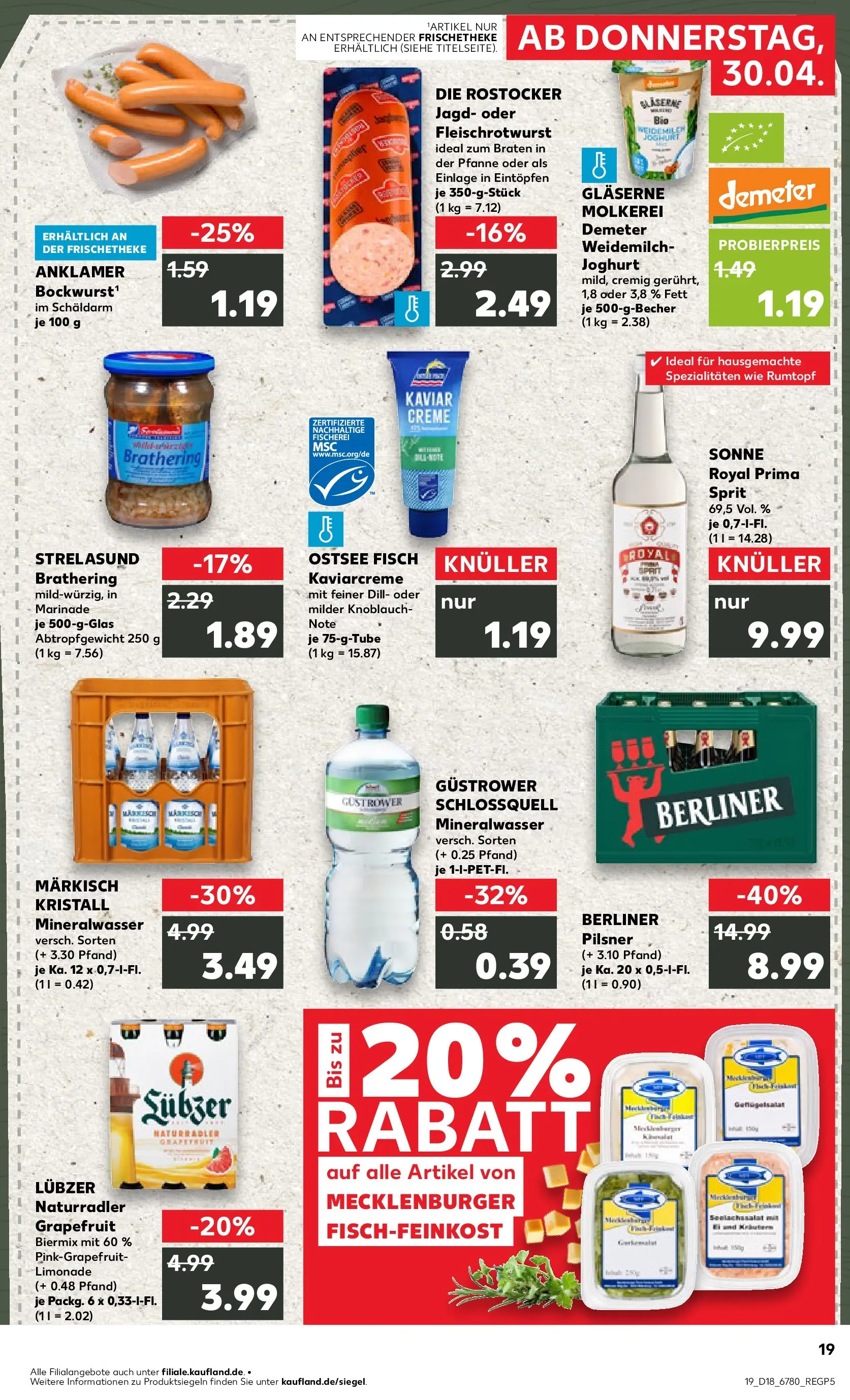 Prospekt Kaufland ab 30.04.2026 » Angebote Online zum Blättern | Seite: 19 | Produkte: Berliner, Creme, Fisch, Lubzer