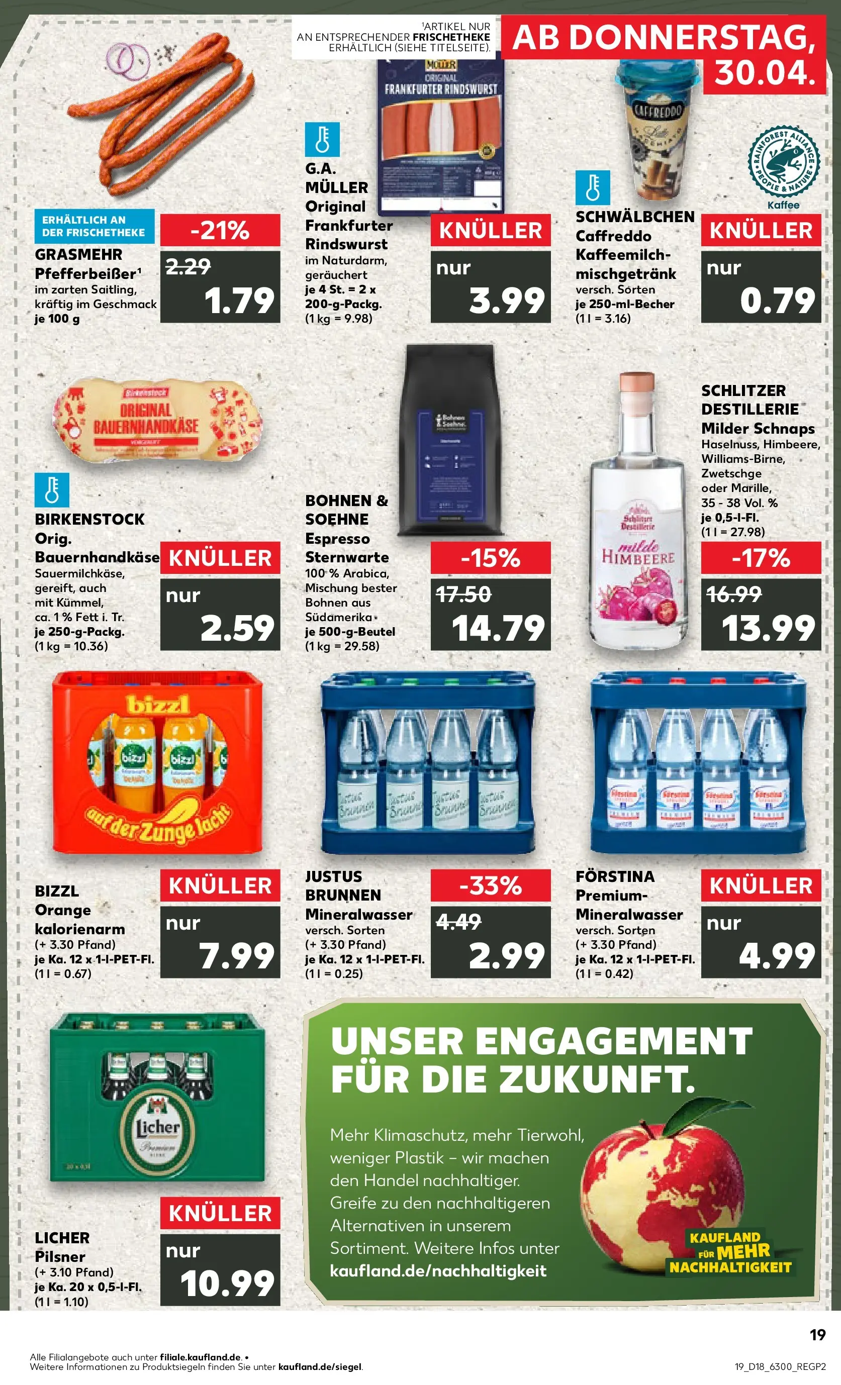 Prospekt Kaufland ab 30.04.2026 » Angebote Online zum Blättern | Seite: 19 | Produkte: Kaffee, Schnaps, Mineralwasser, Himbeere