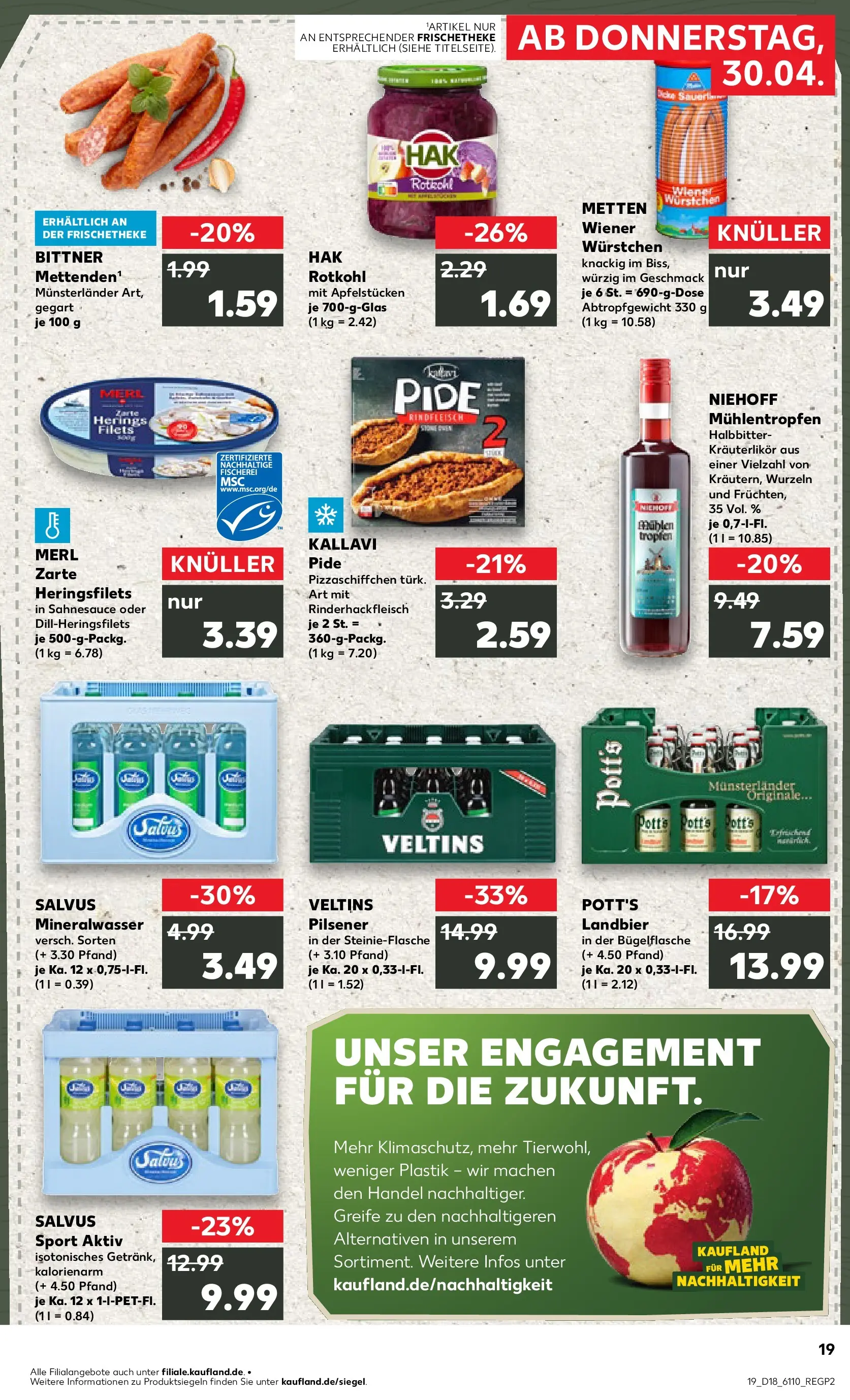 Prospekt Kaufland ab 30.04.2026 » Angebote Online zum Blättern | Seite: 19 | Produkte: Wiener wurstchen, Rotkohl, Mineralwasser, Veltins