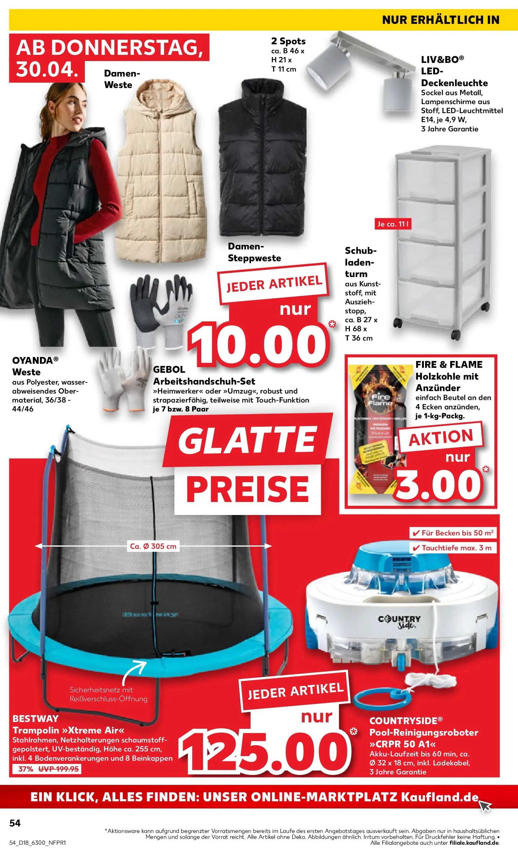 Prospekt Kaufland ab 30.04.2026 » Angebote Online zum Blättern | Seite: 54 | Produkte: Steppweste, Trampoline, Wasser, Weste