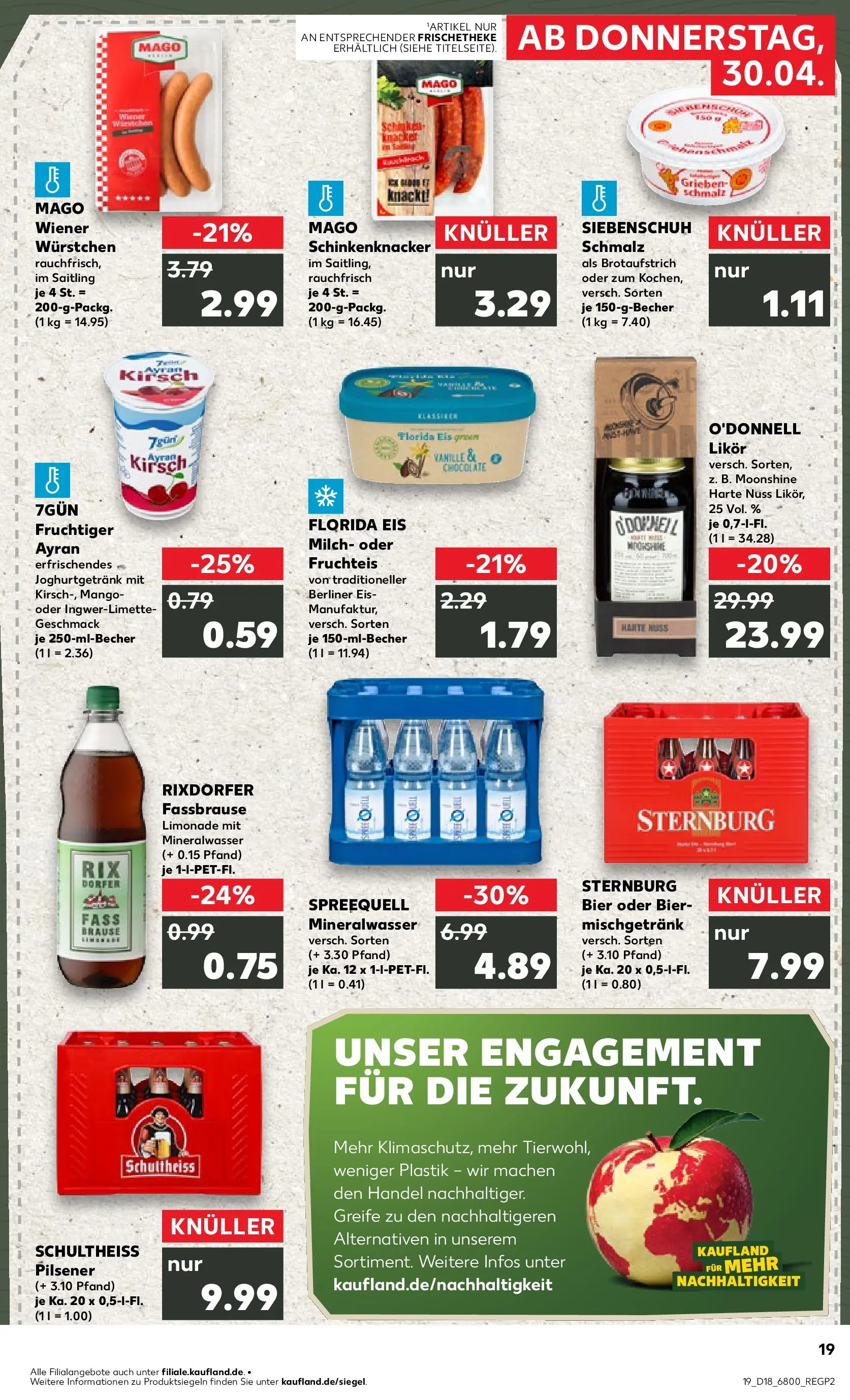 Prospekt Kaufland ab 30.04.2026 » Angebote Online zum Blättern | Seite: 19 | Produkte: Wiener wurstchen, Bier, Limonade, Eis