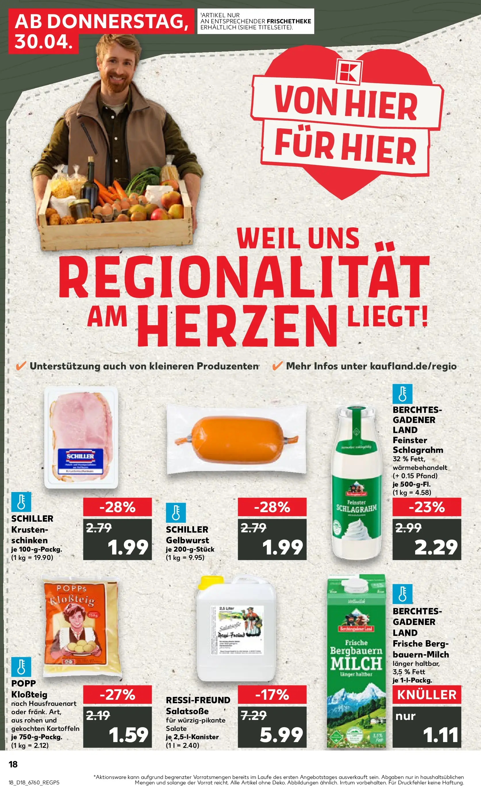 Prospekt Kaufland ab 30.04.2026 » Angebote Online zum Blättern | Seite: 18 | Produkte: Milch, Dressing, Kartoffeln, Schinken