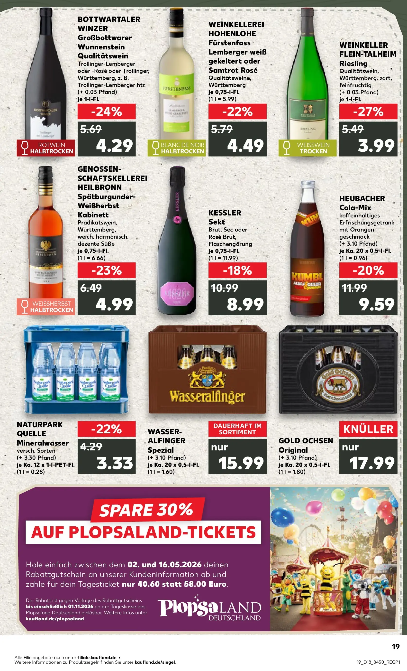Prospekt Kaufland ab 30.04.2026 » Angebote Online zum Blättern | Seite: 19 | Produkte: Weißwein, Rotwein, Orangen, Mineralwasser