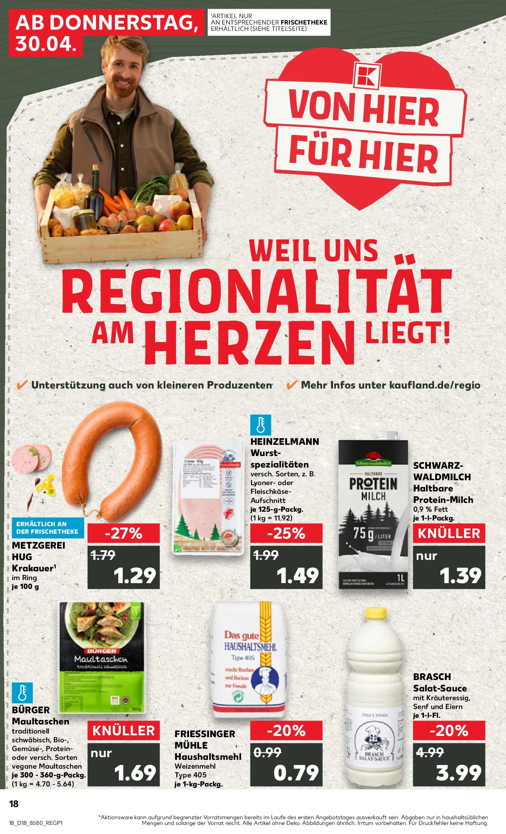 Prospekt Kaufland ab 30.04.2026 » Angebote Online zum Blättern | Seite: 18 | Produkte: Mühle, Weizenmehl, Wurst, Maultaschen