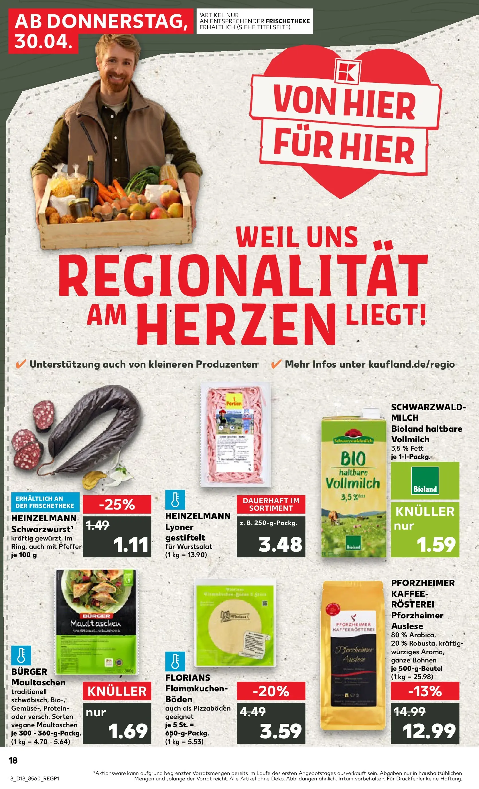 Prospekt Kaufland ab 30.04.2026 » Angebote Online zum Blättern | Seite: 18 | Produkte: Milch, Kaffee, Burger, Pfeffer