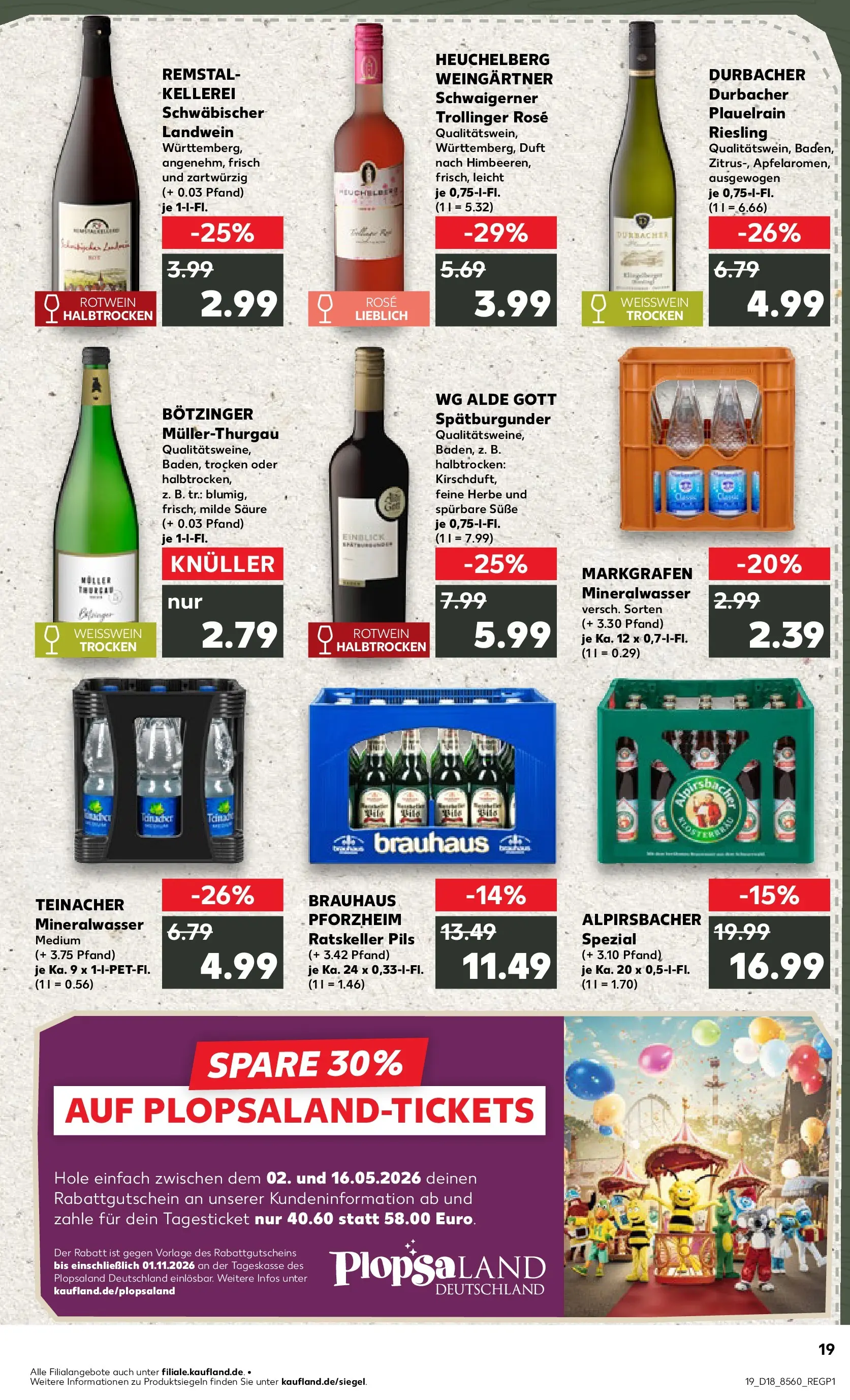 Prospekt Kaufland ab 30.04.2026 » Angebote Online zum Blättern | Seite: 19 | Produkte: Weißwein, Rotwein, Duft, Mineralwasser