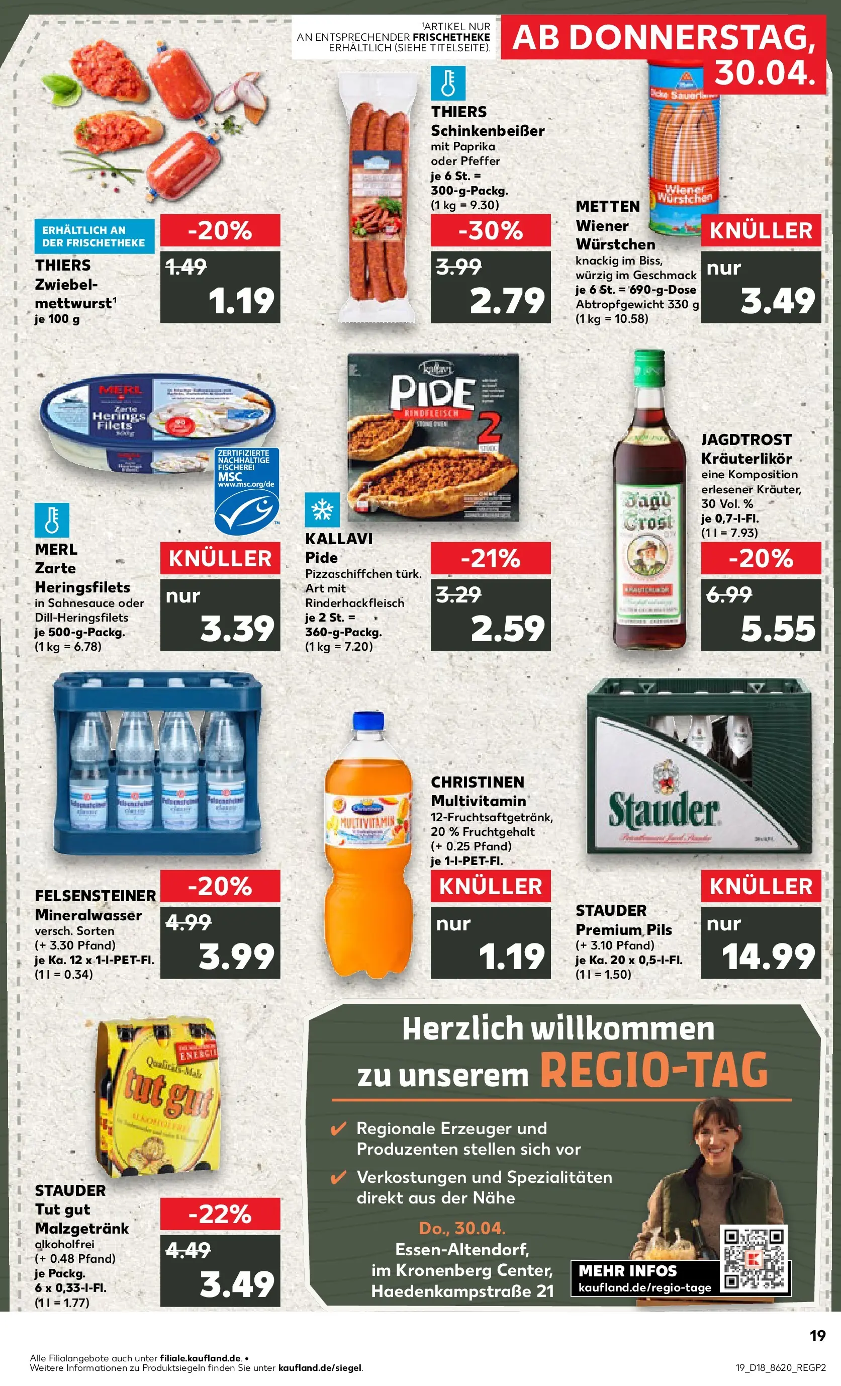 Prospekt Kaufland ab 30.04.2026 » Angebote Online zum Blättern | Seite: 19 | Produkte: Wiener wurstchen, Pils, Mineralwasser, Pfeffer