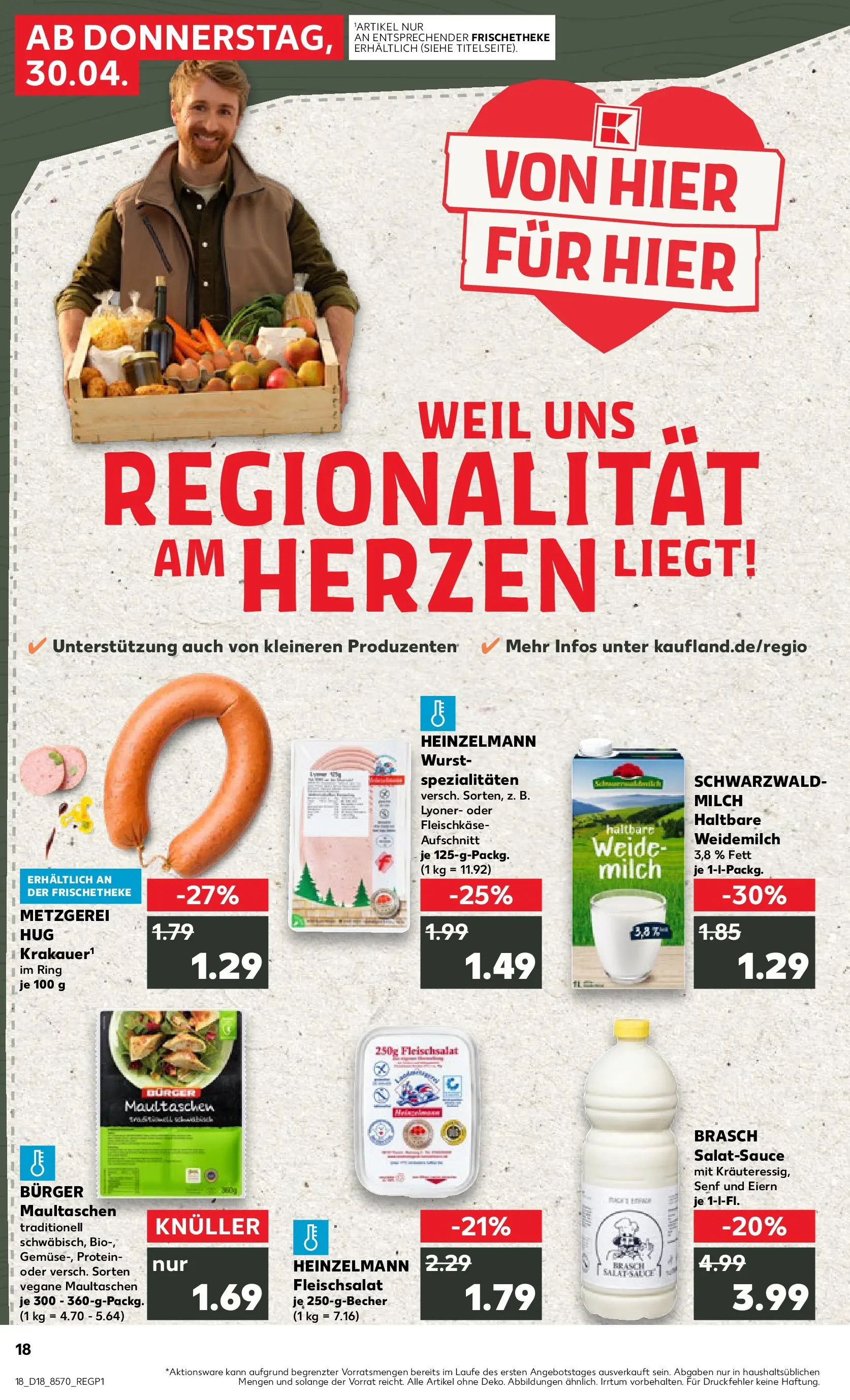 Prospekt Kaufland ab 30.04.2026 » Angebote Online zum Blättern | Seite: 18 | Produkte: Burger, Wurst, Maultaschen, Salat