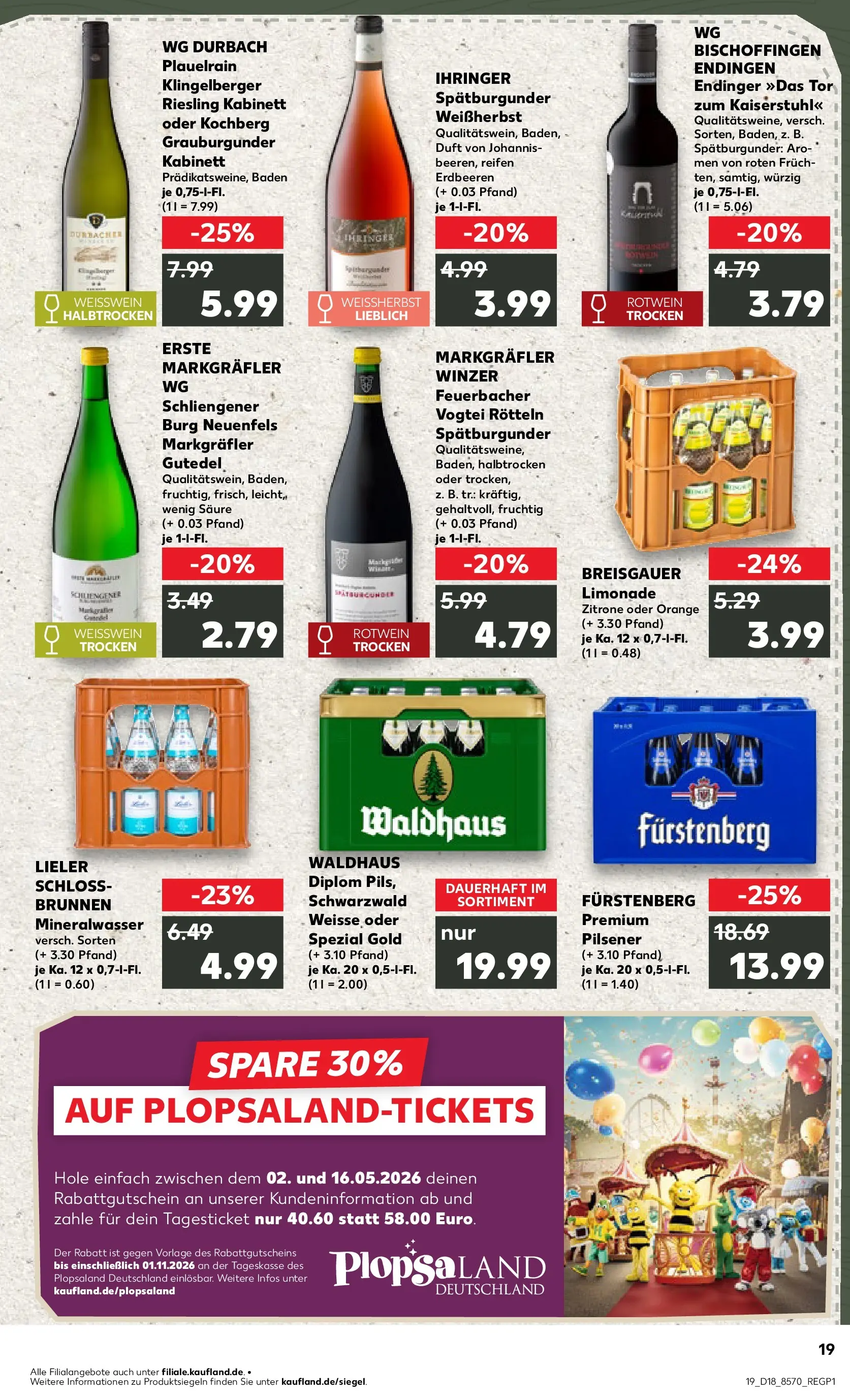 Prospekt Kaufland ab 30.04.2026 » Angebote Online zum Blättern | Seite: 19 | Produkte: Weißwein, Rotwein, Mineralwasser, Zitrone
