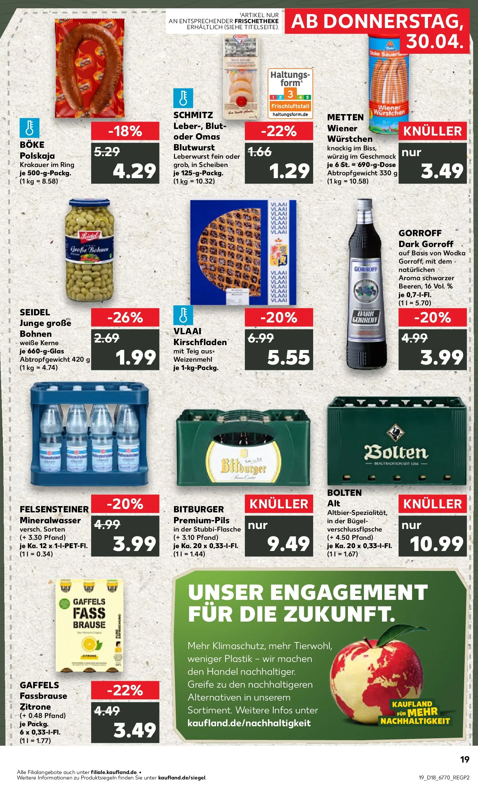 Prospekt Kaufland ab 30.04.2026 » Angebote Online zum Blättern | Seite: 19 | Produkte: Bitburger, Weizenmehl, Mineralwasser, Wodka