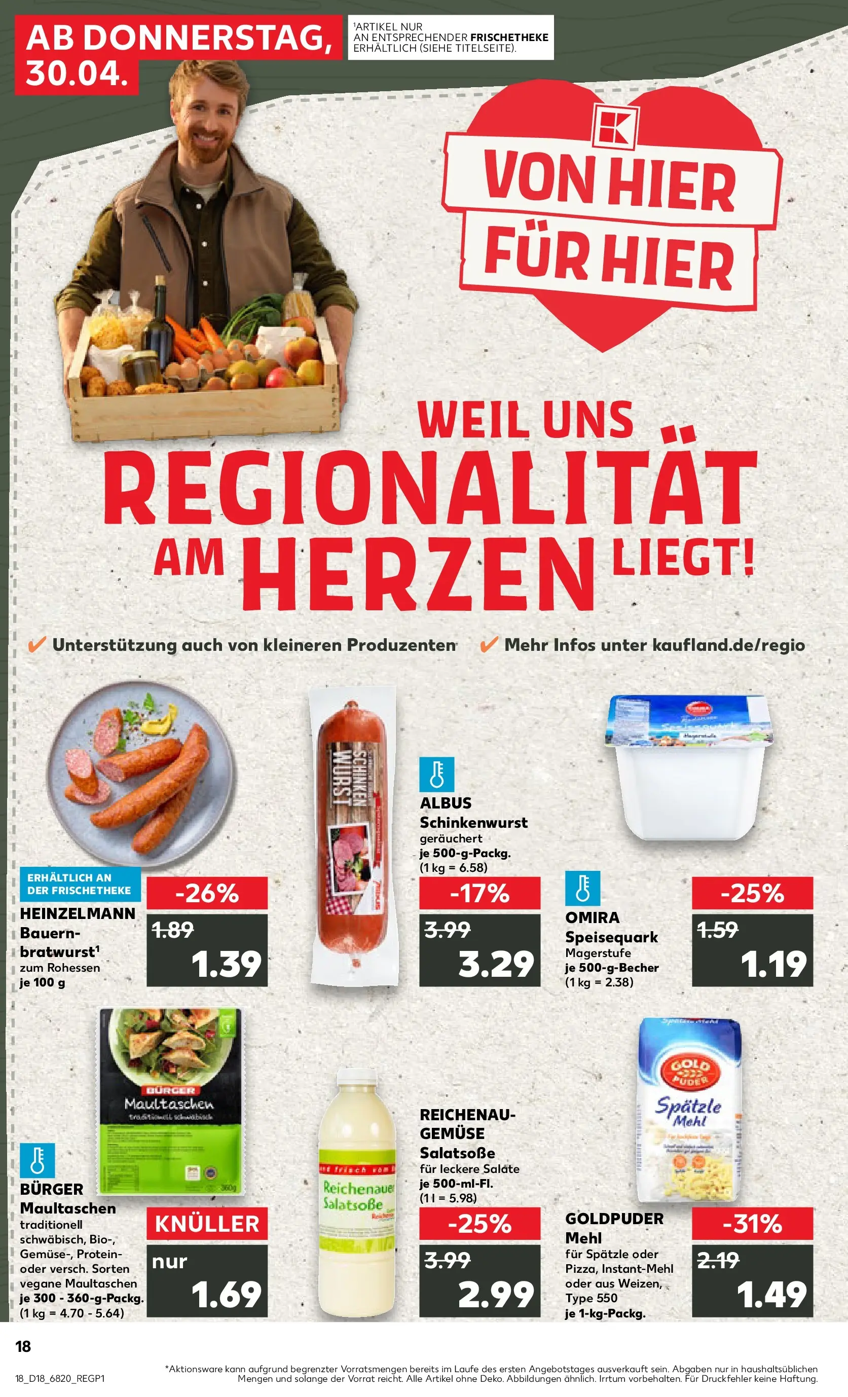 Prospekt Kaufland ab 30.04.2026 » Angebote Online zum Blättern | Seite: 18 | Produkte: Mehl, Schinken, Maultaschen, Speisequark