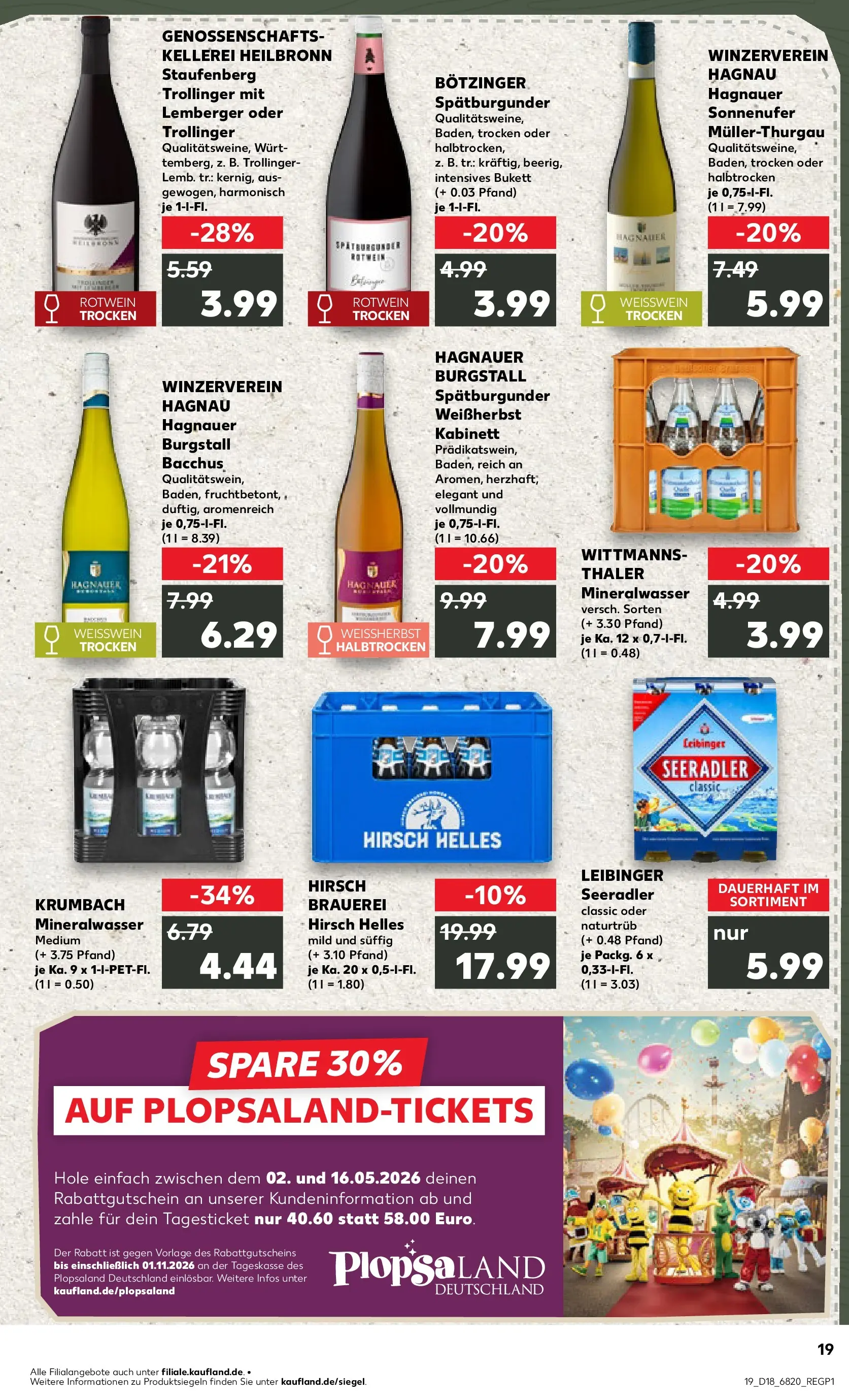 Prospekt Kaufland ab 30.04.2026 » Angebote Online zum Blättern | Seite: 19 | Produkte: Weißwein, Rotwein, Weißwein trocken, Mineralwasser