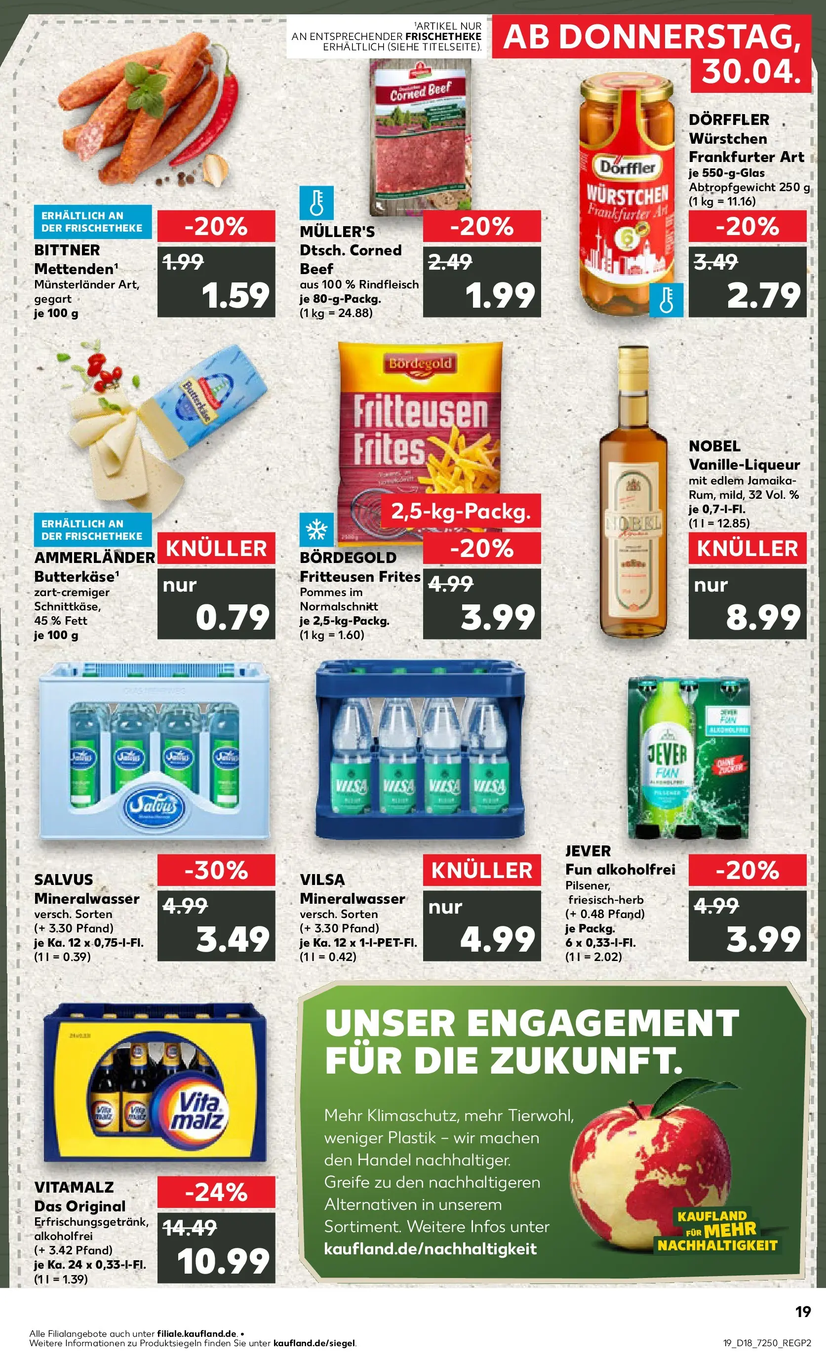 Prospekt Kaufland ab 30.04.2026 » Angebote Online zum Blättern | Seite: 19 | Produkte: Pommes, Mineralwasser, Jever, Rindfleisch
