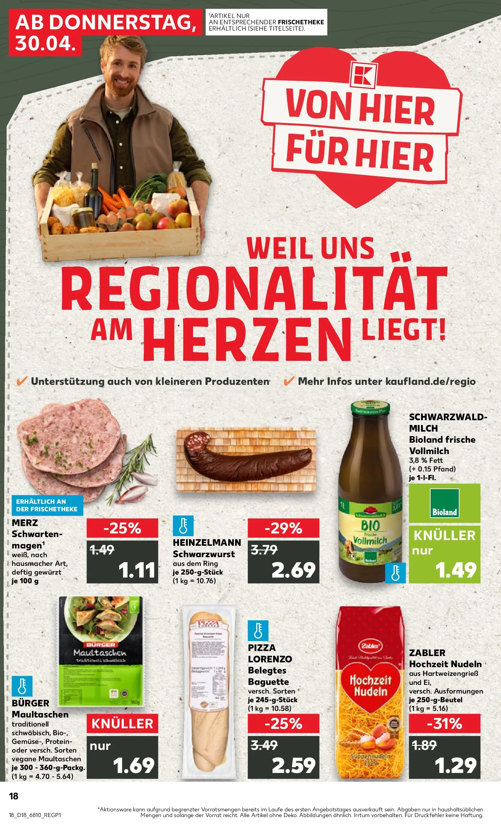 Prospekt Kaufland ab 30.04.2026 » Angebote Online zum Blättern | Seite: 18 | Produkte: Milch, Pizza, Nudeln, Maultaschen