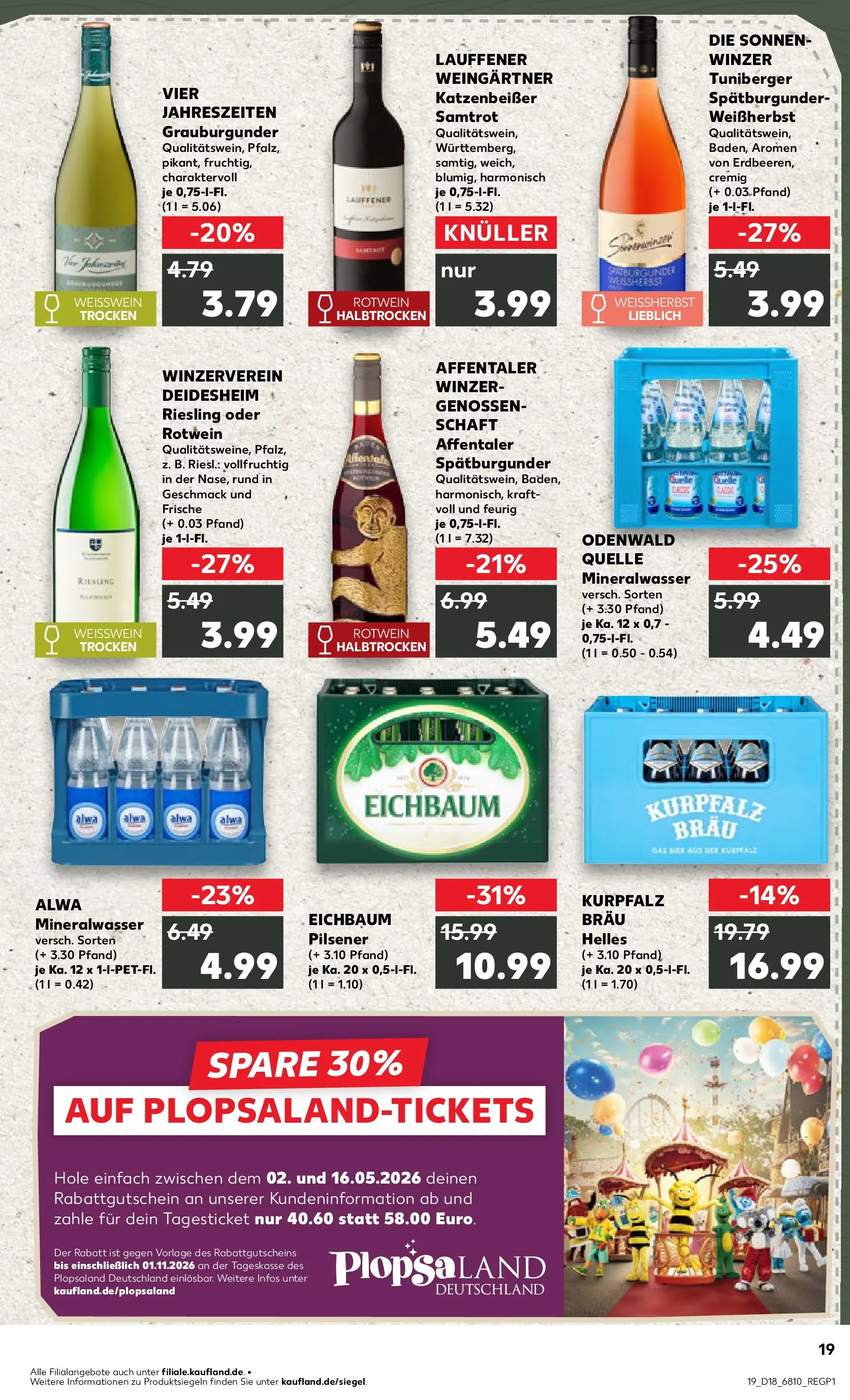 Prospekt Kaufland ab 30.04.2026 » Angebote Online zum Blättern | Seite: 19 | Produkte: Weißwein, Rotwein, Mineralwasser