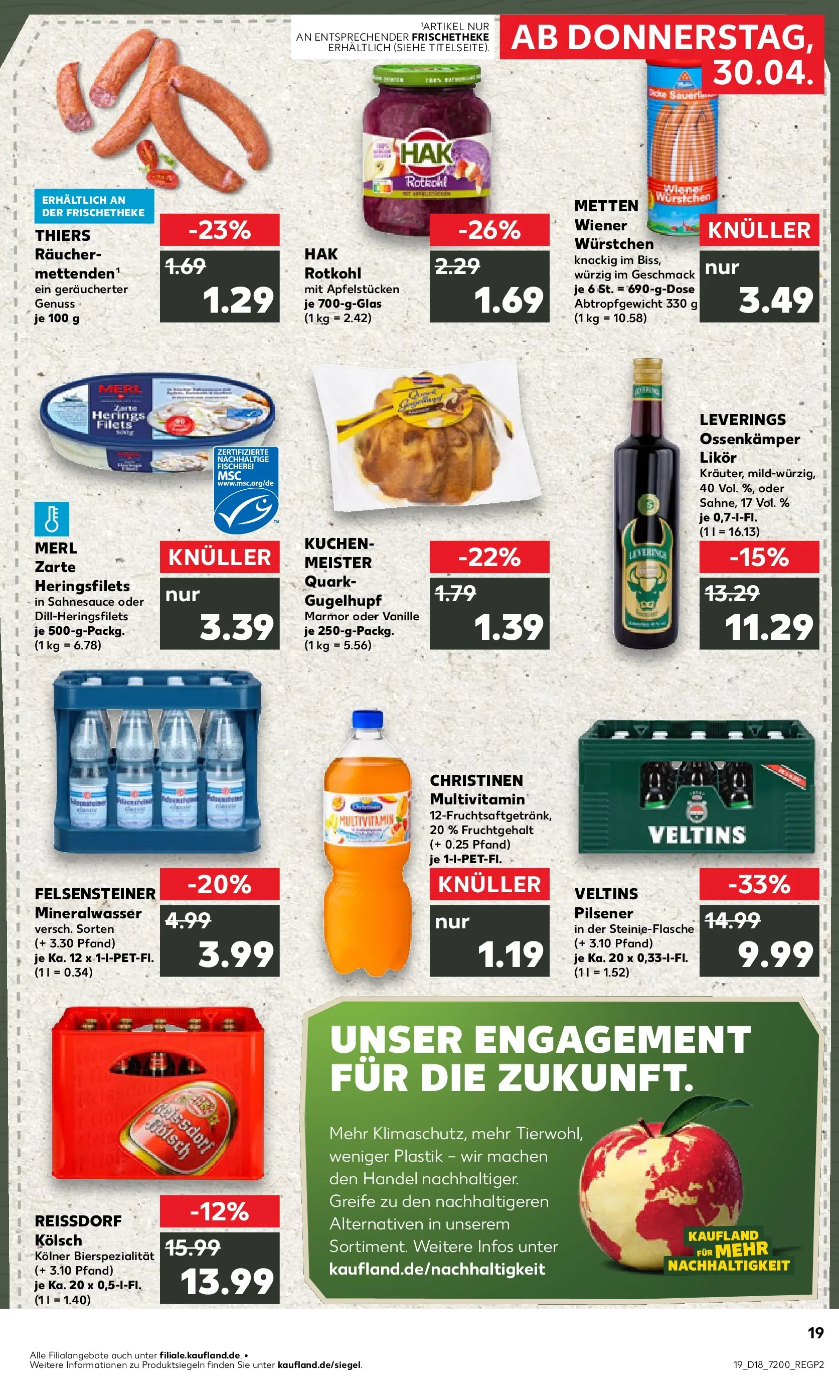Prospekt Kaufland ab 30.04.2026 » Angebote Online zum Blättern | Seite: 19 | Produkte: Wiener wurstchen, Rotkohl, Likör, Veltins
