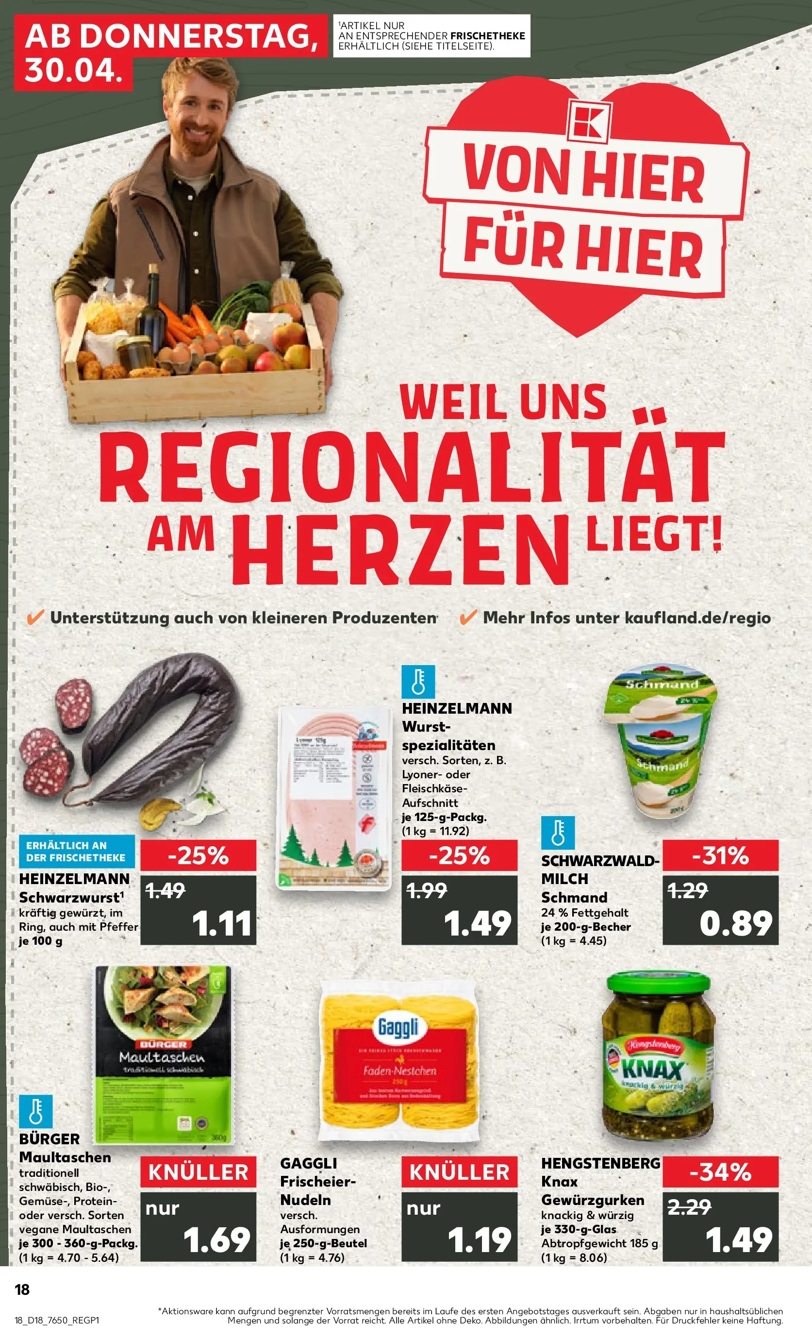 Prospekt Kaufland ab 30.04.2026 » Angebote Online zum Blättern | Seite: 18 | Produkte: Burger, Pfeffer, Wurst, Nudeln