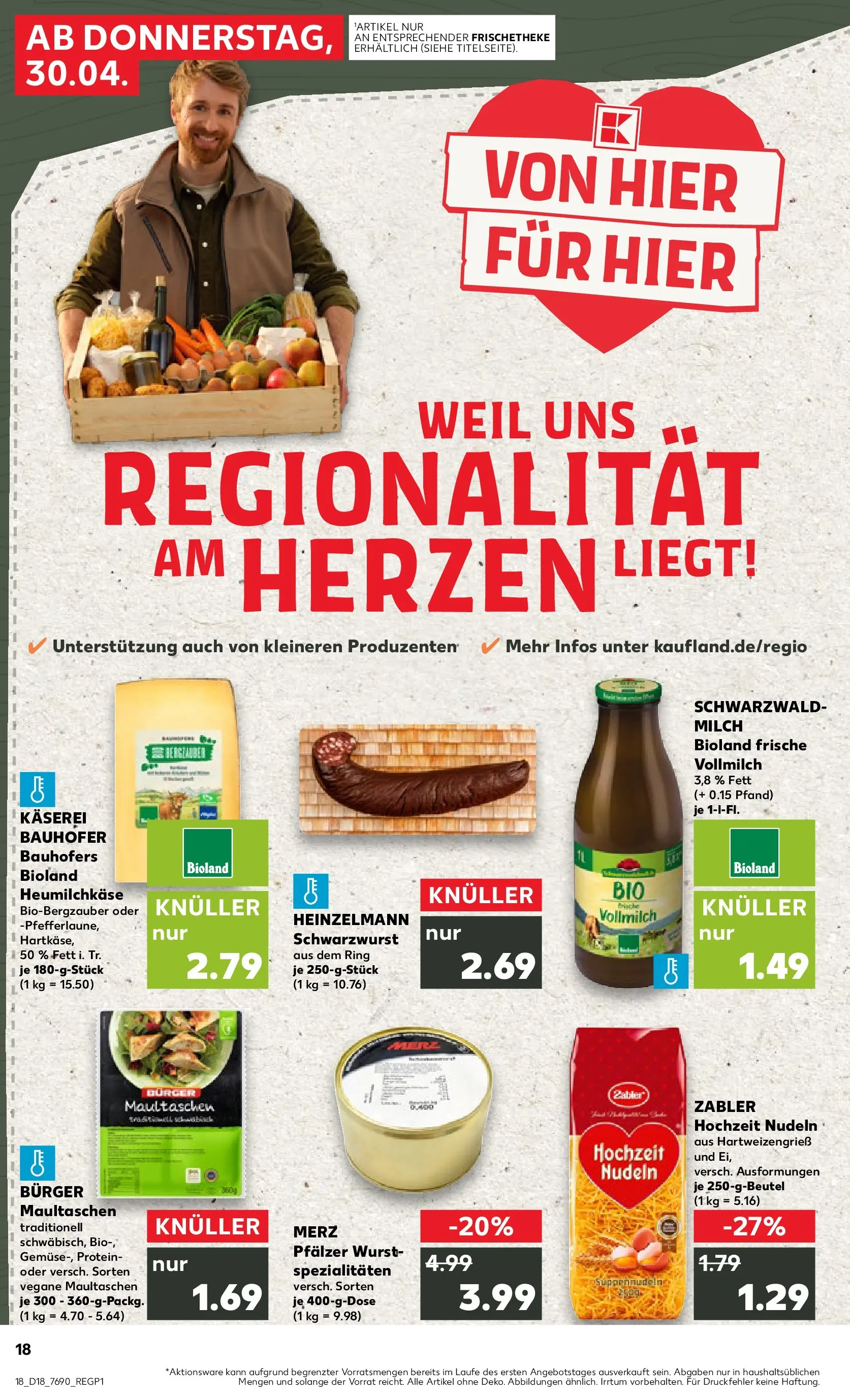 Prospekt Kaufland ab 29.04.2026 » Angebote Online zum Blättern | Seite: 18 | Produkte: Milch, Burger, Pasta, Maultaschen