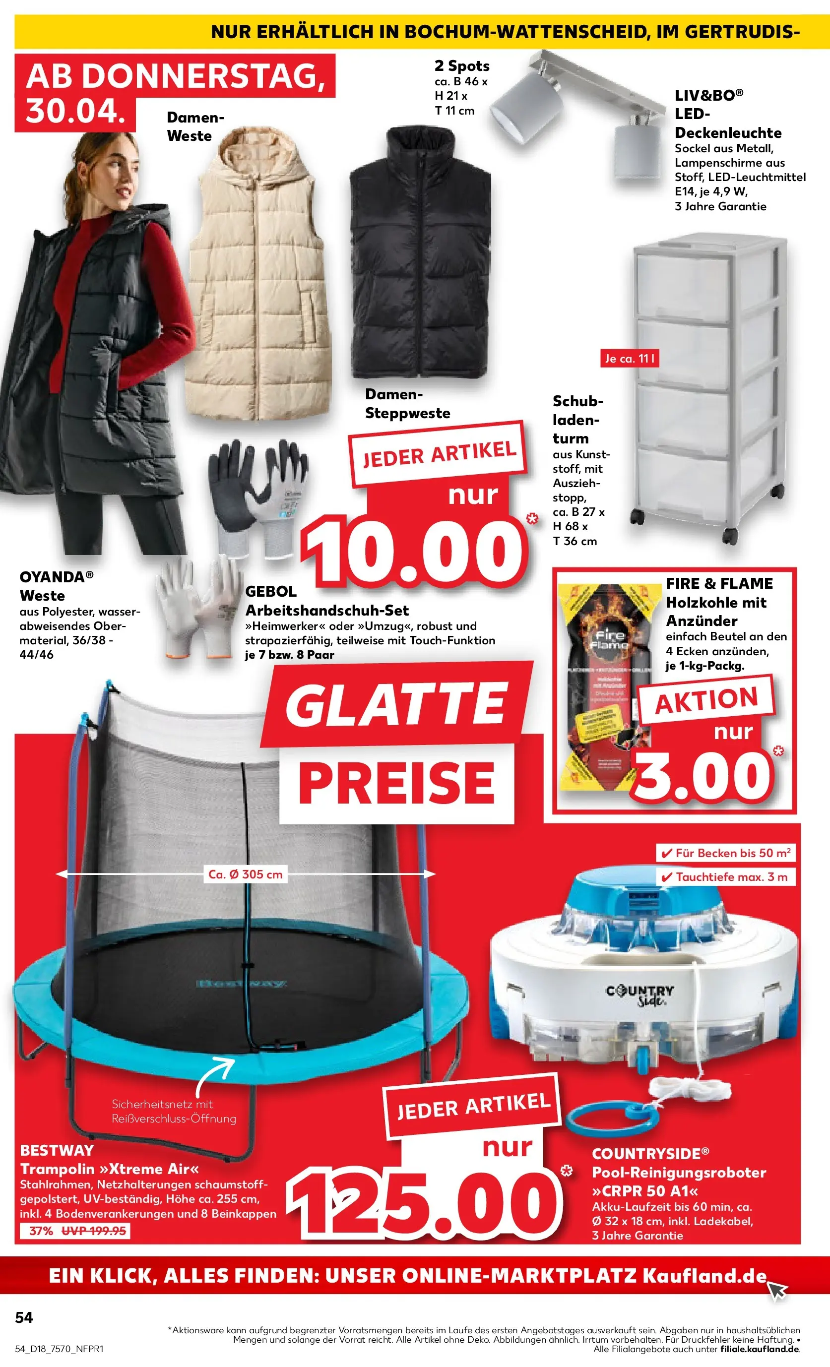 Prospekt Kaufland ab 30.04.2026 » Angebote Online zum Blättern | Seite: 54 | Produkte: Steppweste, Trampoline, Wasser, Weste