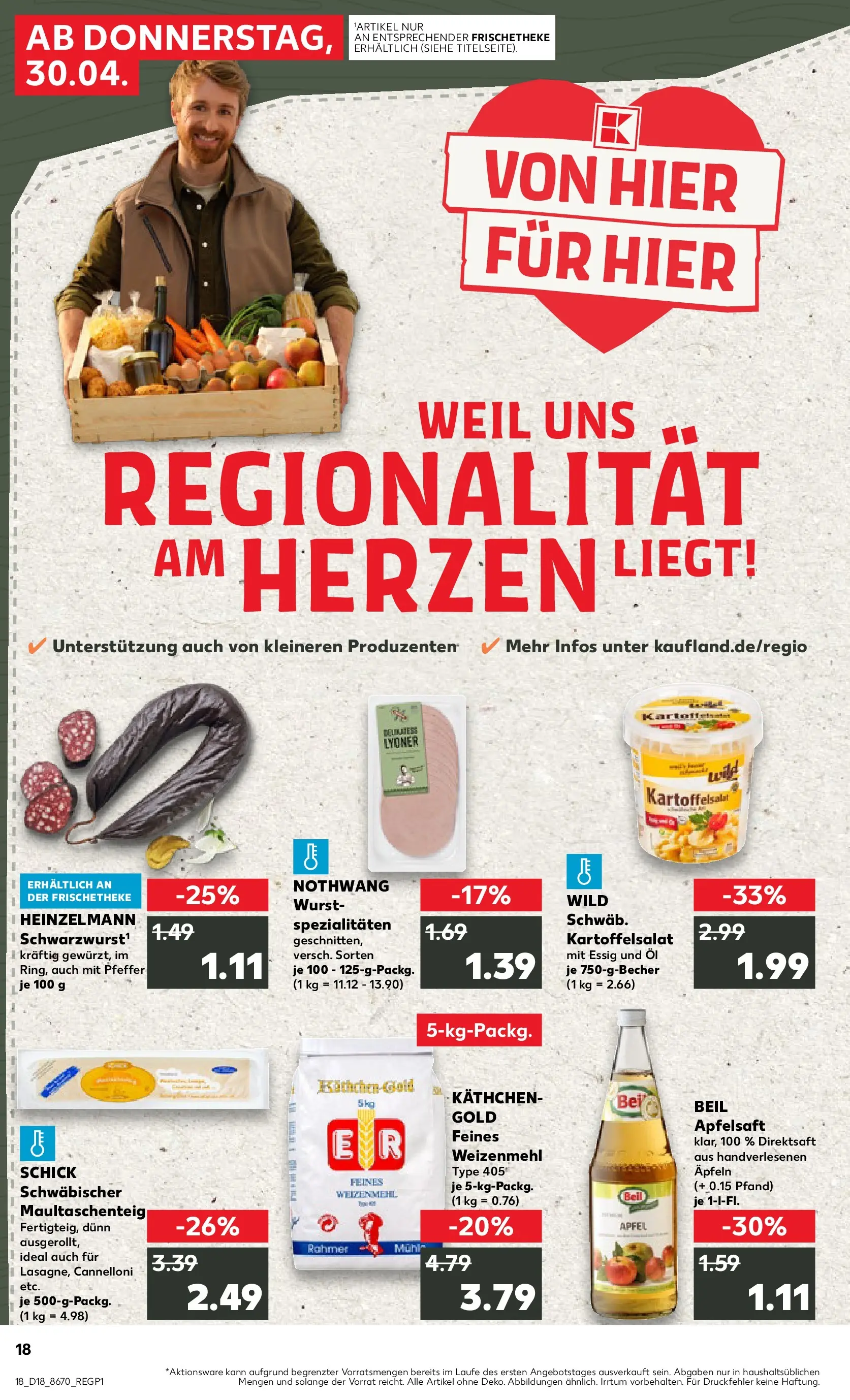 Prospekt Kaufland ab 30.04.2026 » Angebote Online zum Blättern | Seite: 18 | Produkte: Apfelsaft, Apple, Wurst, Pasta