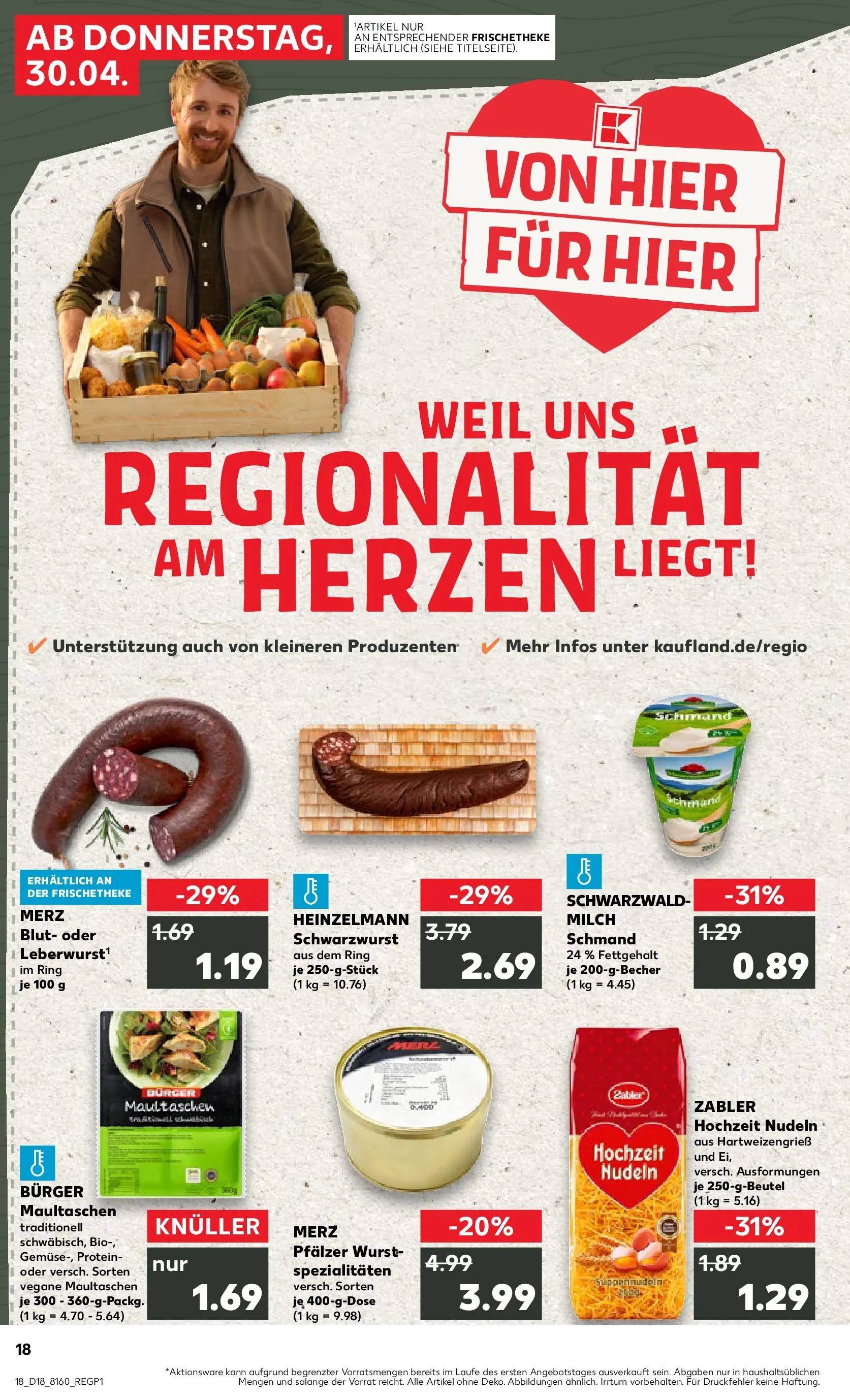 Prospekt Kaufland ab 30.04.2026 » Angebote Online zum Blättern | Seite: 18 | Produkte: Milch, Burger, Wurst, Nudeln