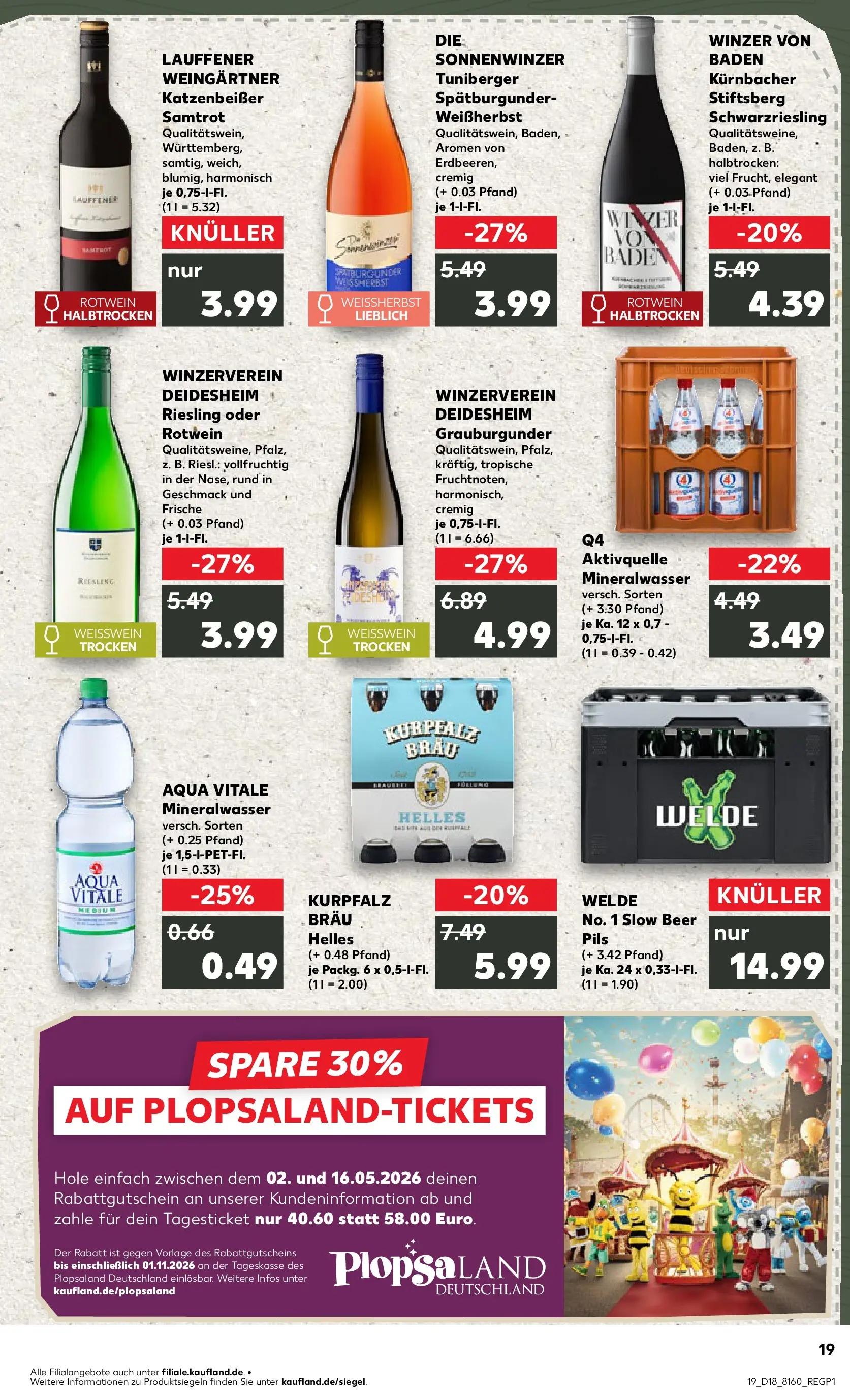 Prospekt Kaufland ab 30.04.2026 » Angebote Online zum Blättern | Seite: 19 | Produkte: Weißwein, Rotwein, Pils, Mineralwasser