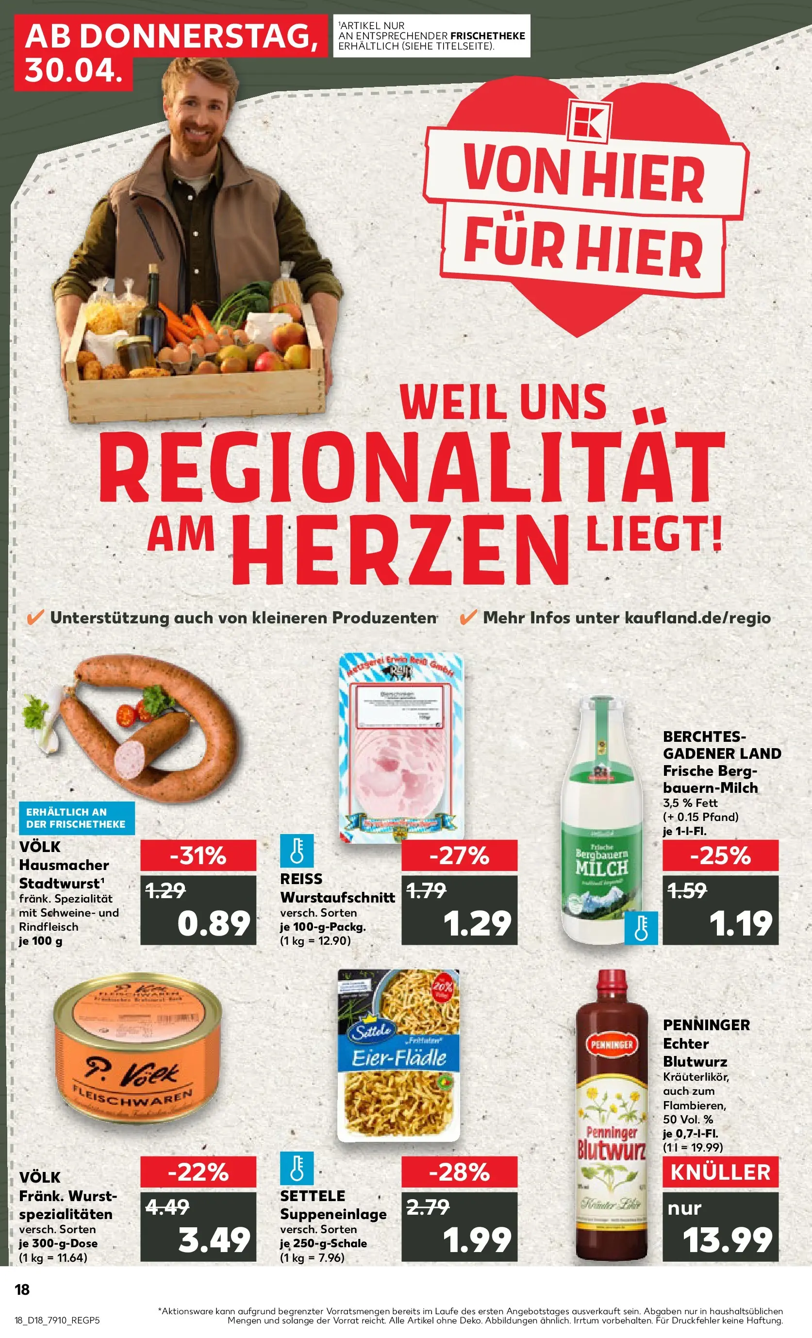 Prospekt Kaufland ab 30.04.2026 » Angebote Online zum Blättern | Seite: 18 | Produkte: Milch, Wurst, Rindfleisch