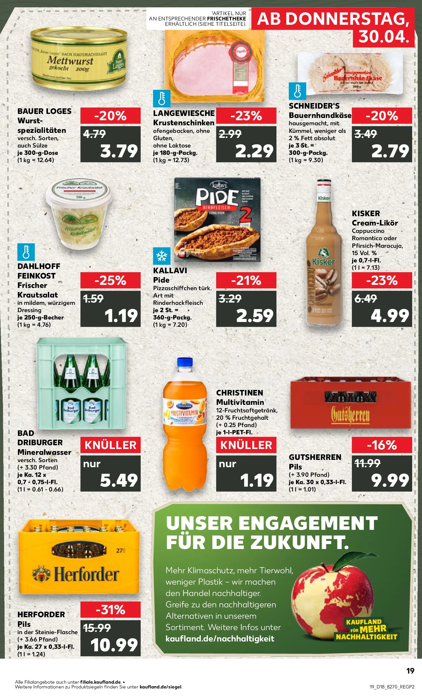 Prospekt Kaufland ab 30.04.2026 » Angebote Online zum Blättern | Seite: 19 | Produkte: Bad, Pils, Mineralwasser, Wurst
