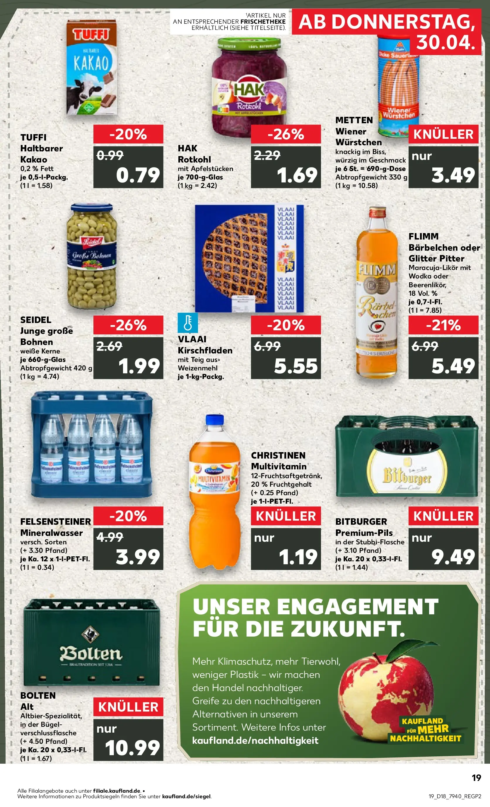 Prospekt Kaufland ab 30.04.2026 » Angebote Online zum Blättern | Seite: 19 | Produkte: Bitburger, Wiener wurstchen, Mineralwasser, Wodka