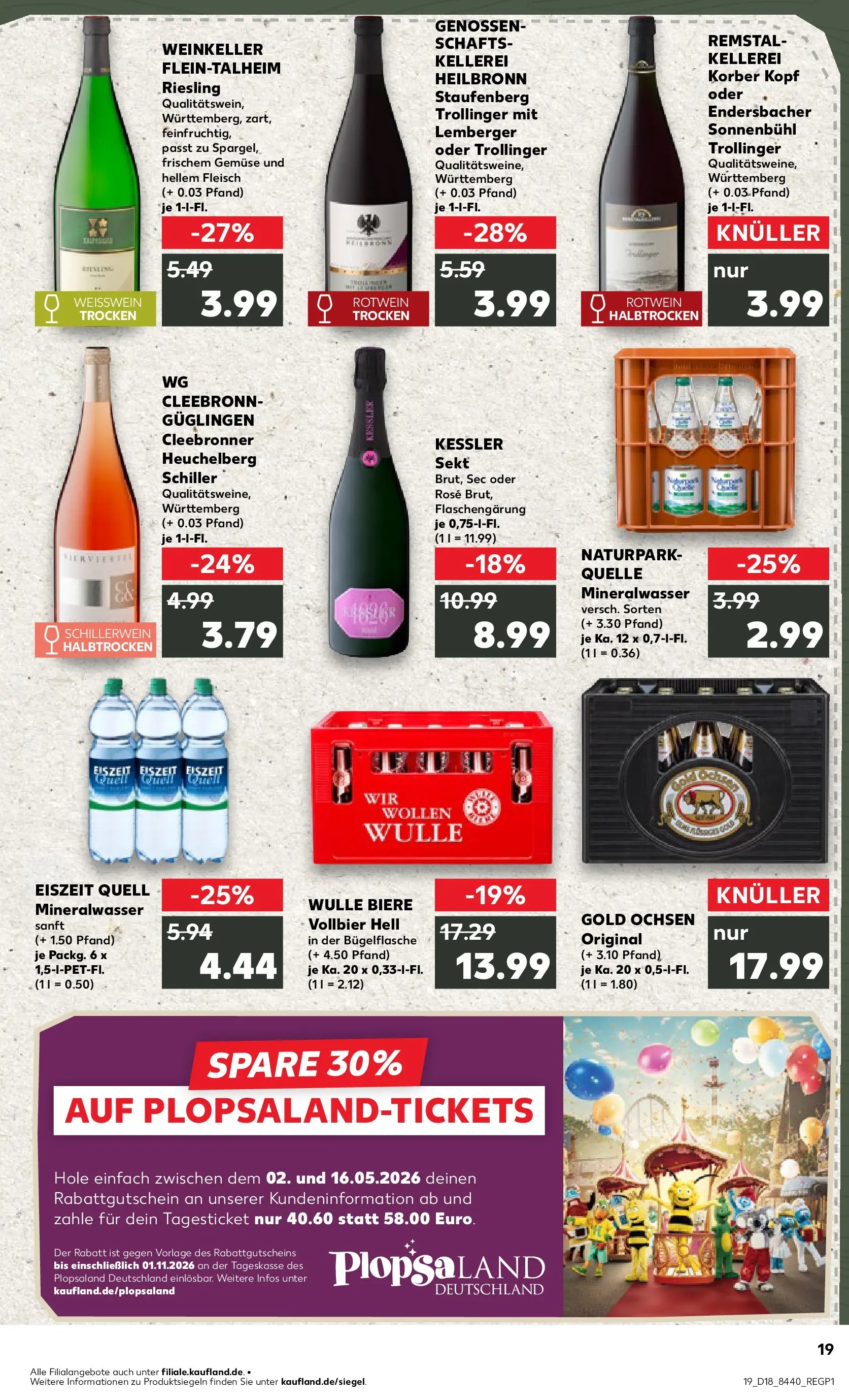 Prospekt Kaufland ab 30.04.2026 » Angebote Online zum Blättern | Seite: 19 | Produkte: Weißwein, Rotwein, Mineralwasser, Gemüse