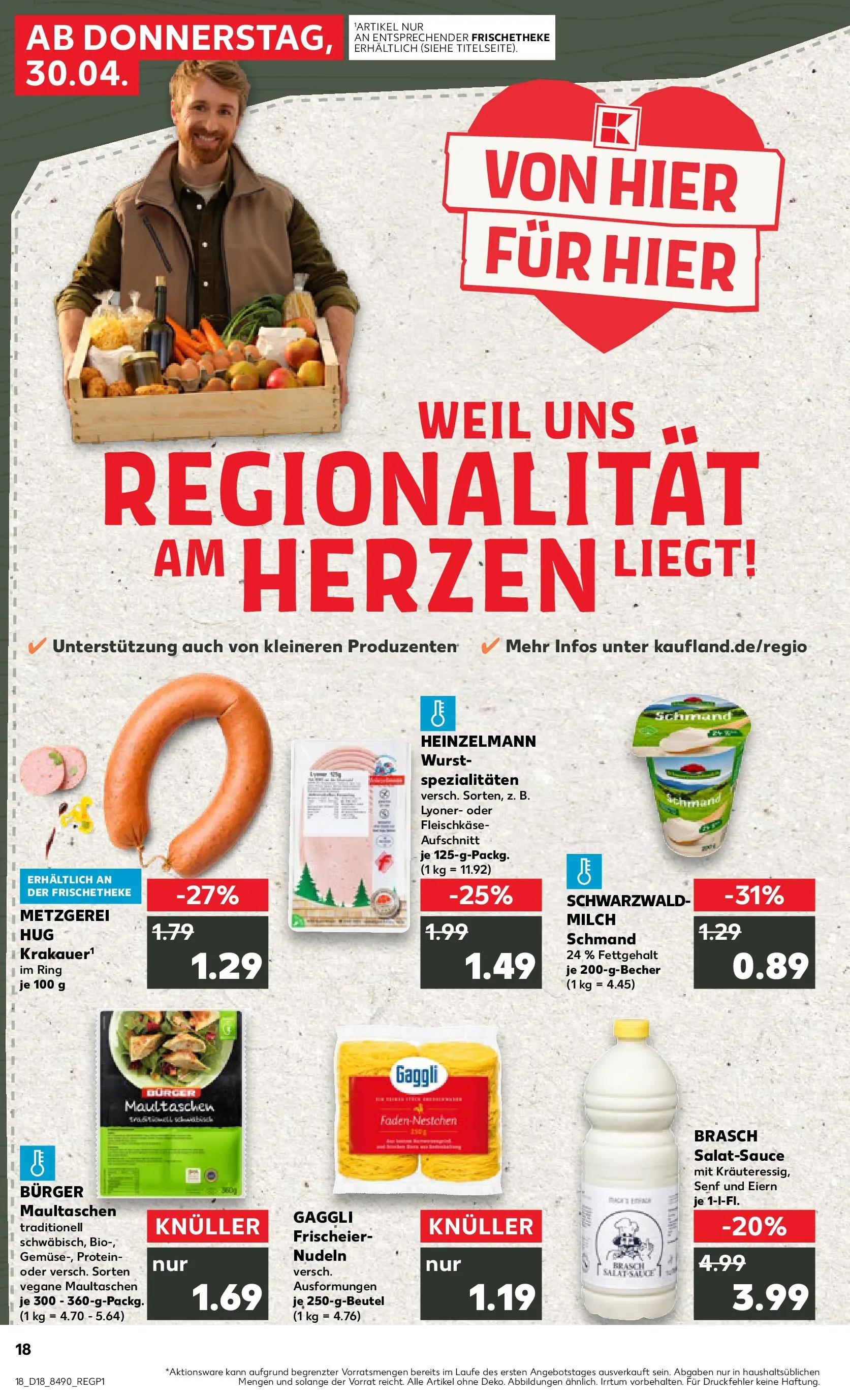 Prospekt Kaufland ab 30.04.2026 » Angebote Online zum Blättern | Seite: 18 | Produkte: Burger, Pasta, Nudeln, Maultaschen