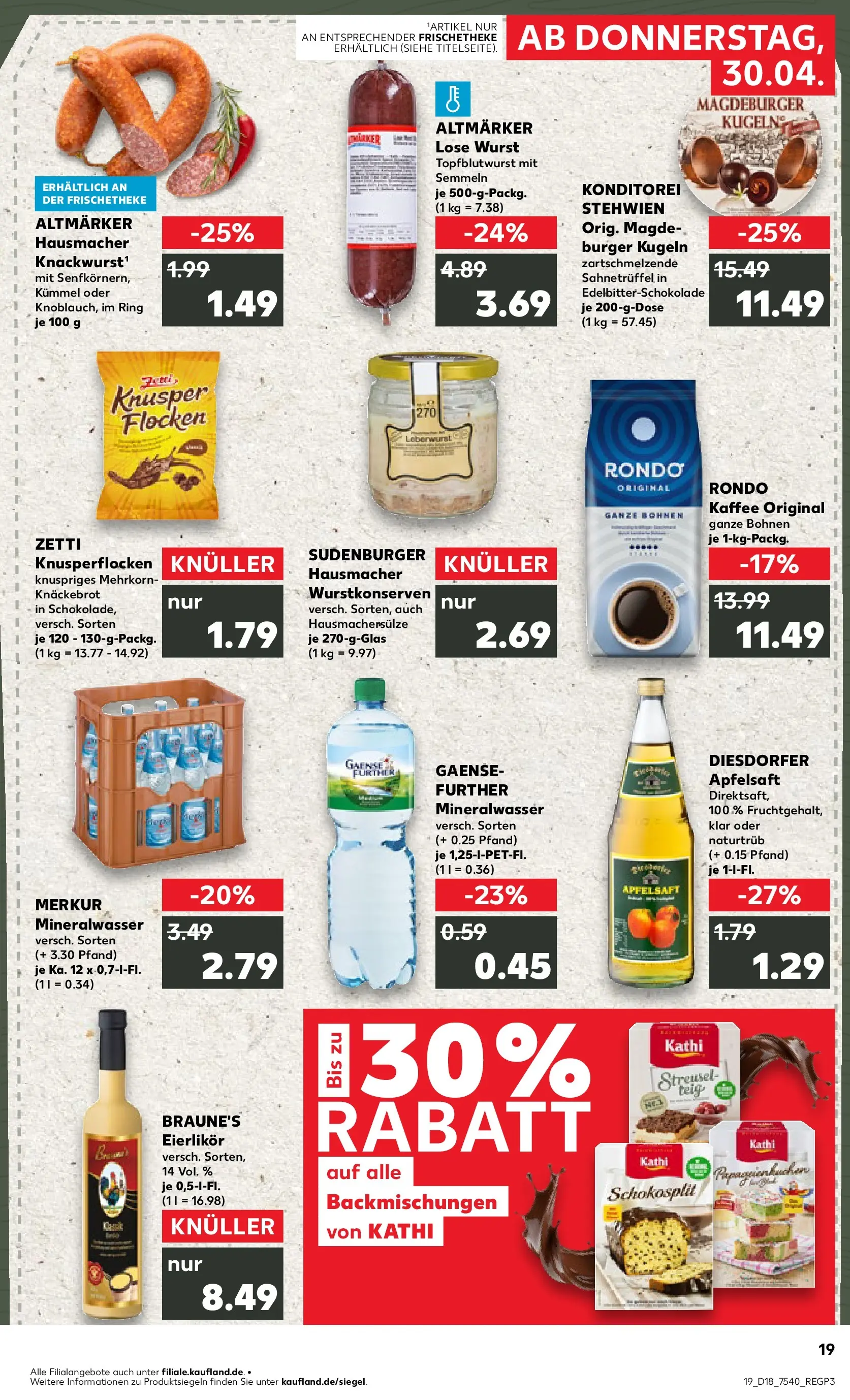 Prospekt Kaufland ab 30.04.2026 » Angebote Online zum Blättern | Seite: 19 | Produkte: Kaffee, Apfelsaft, Wurst, Flocken