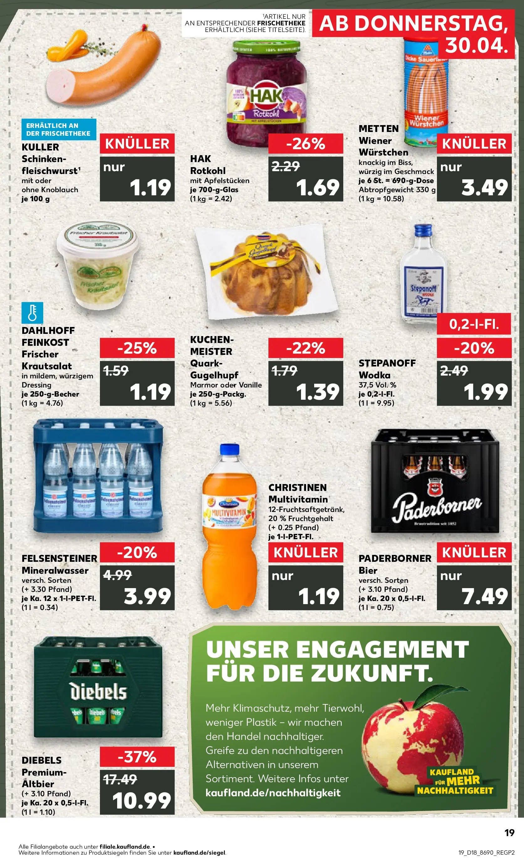 Prospekt Kaufland ab 30.04.2026 » Angebote Online zum Blättern | Seite: 19 | Produkte: Wiener wurstchen, Dressing, Schinken, Vodka