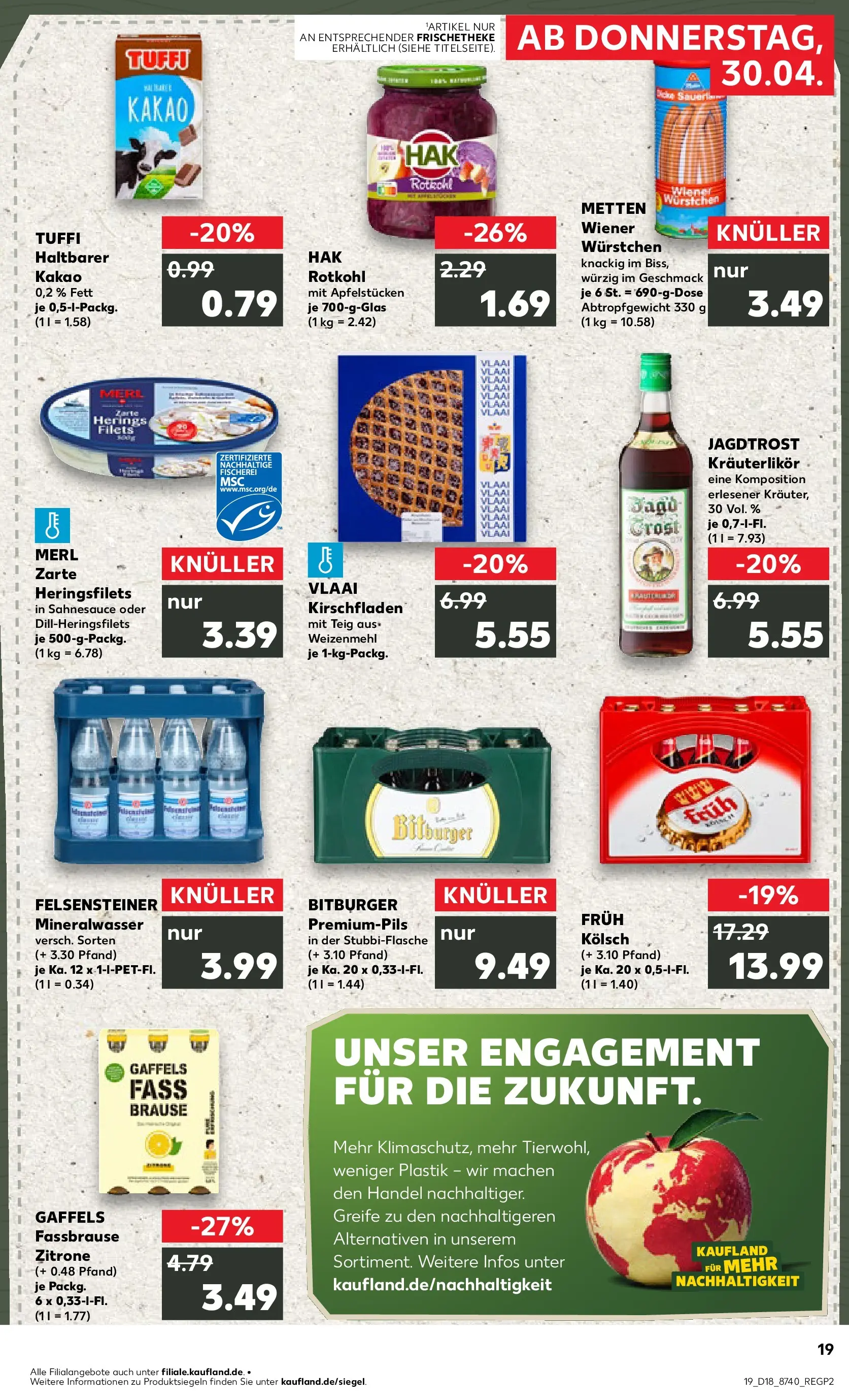 Prospekt Kaufland ab 30.04.2026 » Angebote Online zum Blättern | Seite: 19 | Produkte: Wiener wurstchen, Rotkohl, Weizenmehl, Mineralwasser