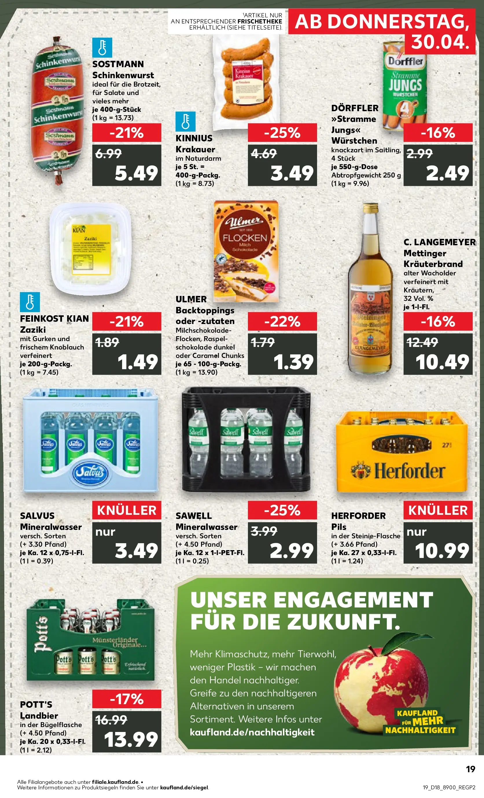Prospekt Kaufland ab 30.04.2026 » Angebote Online zum Blättern | Seite: 19 | Produkte: Schokolade, Pils, Mineralwasser, Gurken