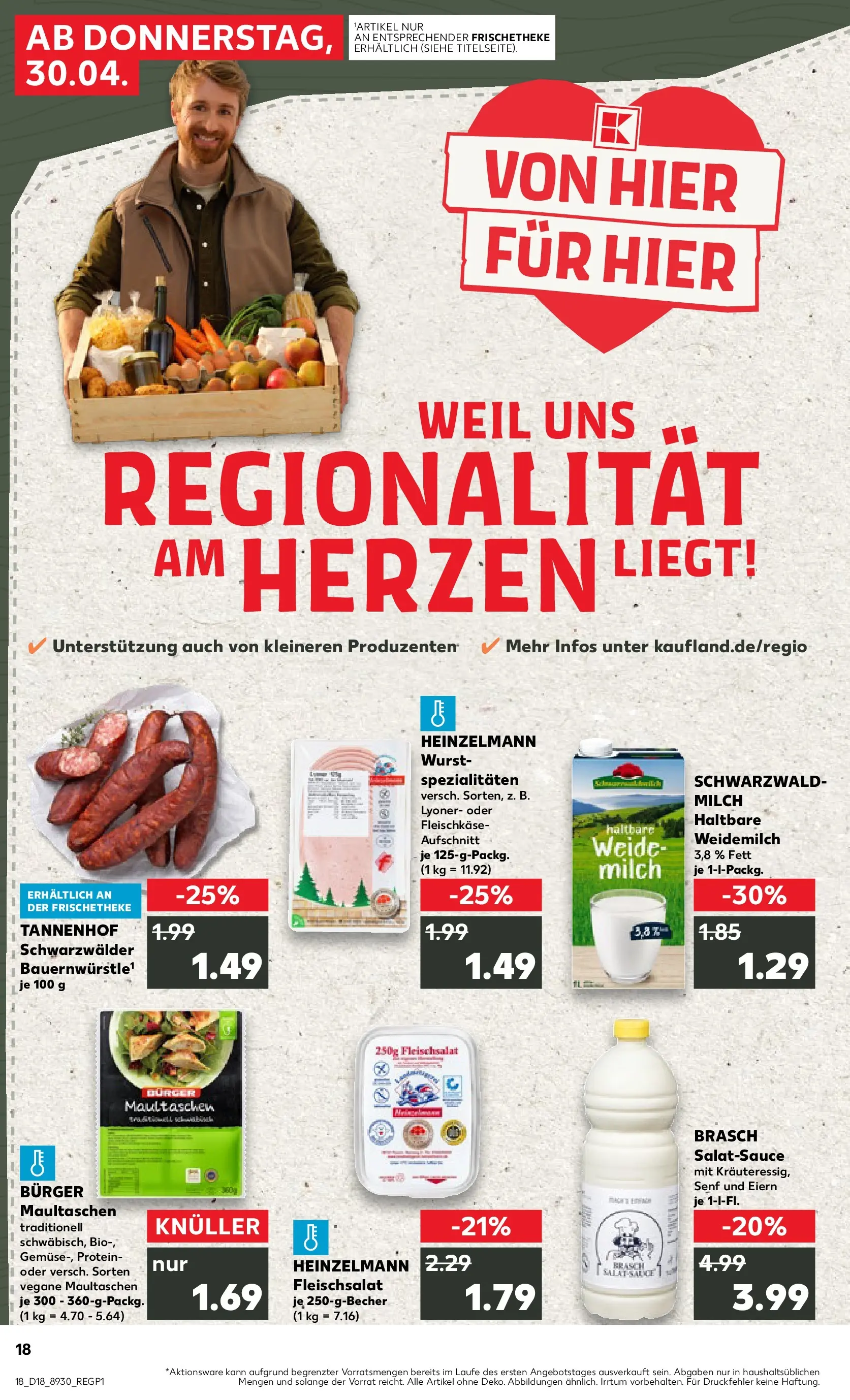 Prospekt Kaufland ab 30.04.2026 » Angebote Online zum Blättern | Seite: 18 | Produkte: Milch, Burger, Wurst, Pasta