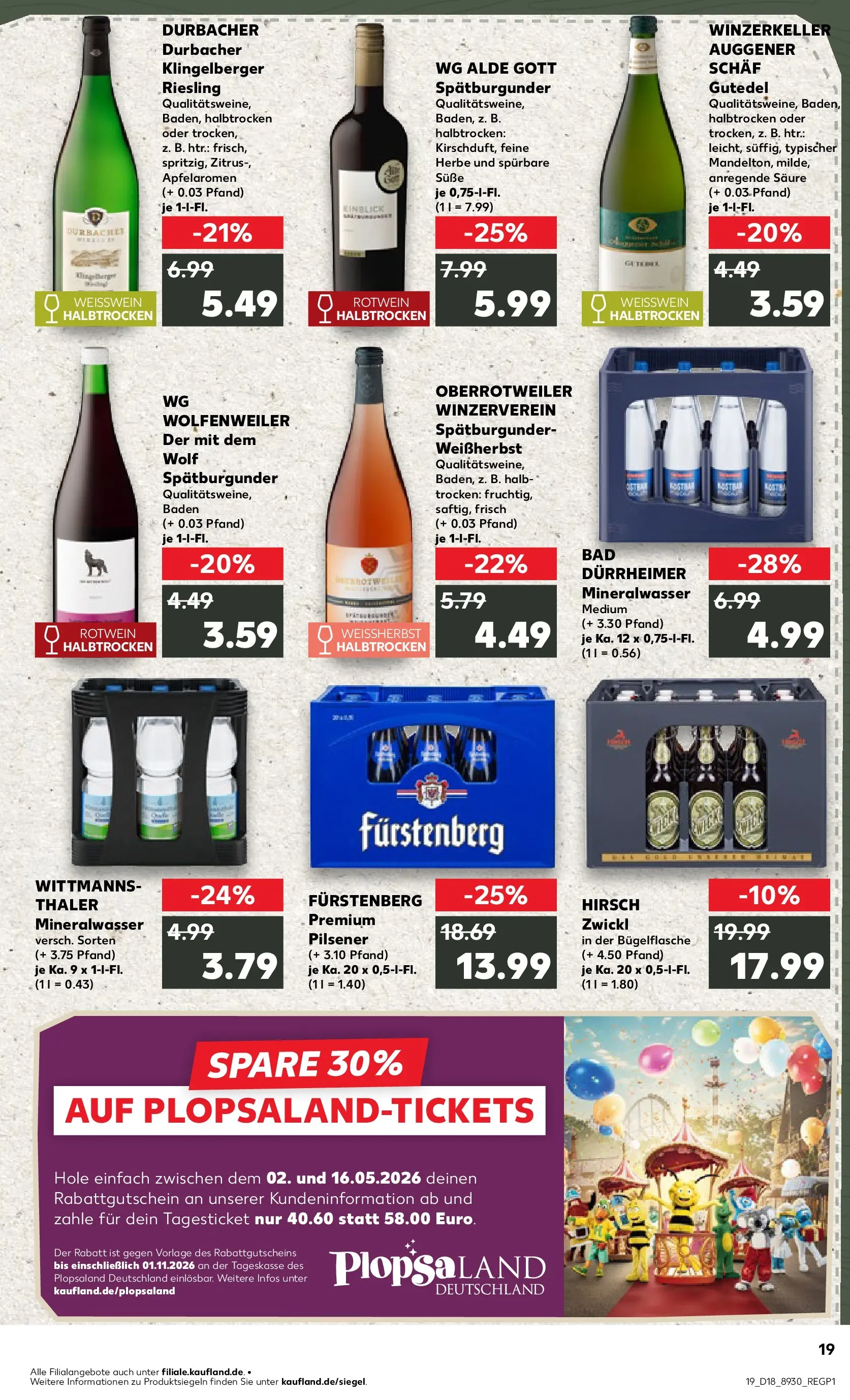 Prospekt Kaufland ab 30.04.2026 » Angebote Online zum Blättern | Seite: 19 | Produkte: Weißwein, Rotwein, Bad, Mineralwasser