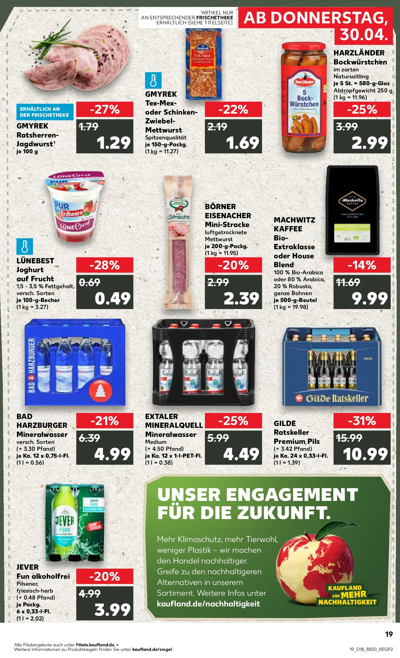 Prospekt Kaufland ab 30.04.2026 » Angebote Online zum Blättern | Seite: 19 | Produkte: Kaffee, Mineralwasser, Jever, Schinken