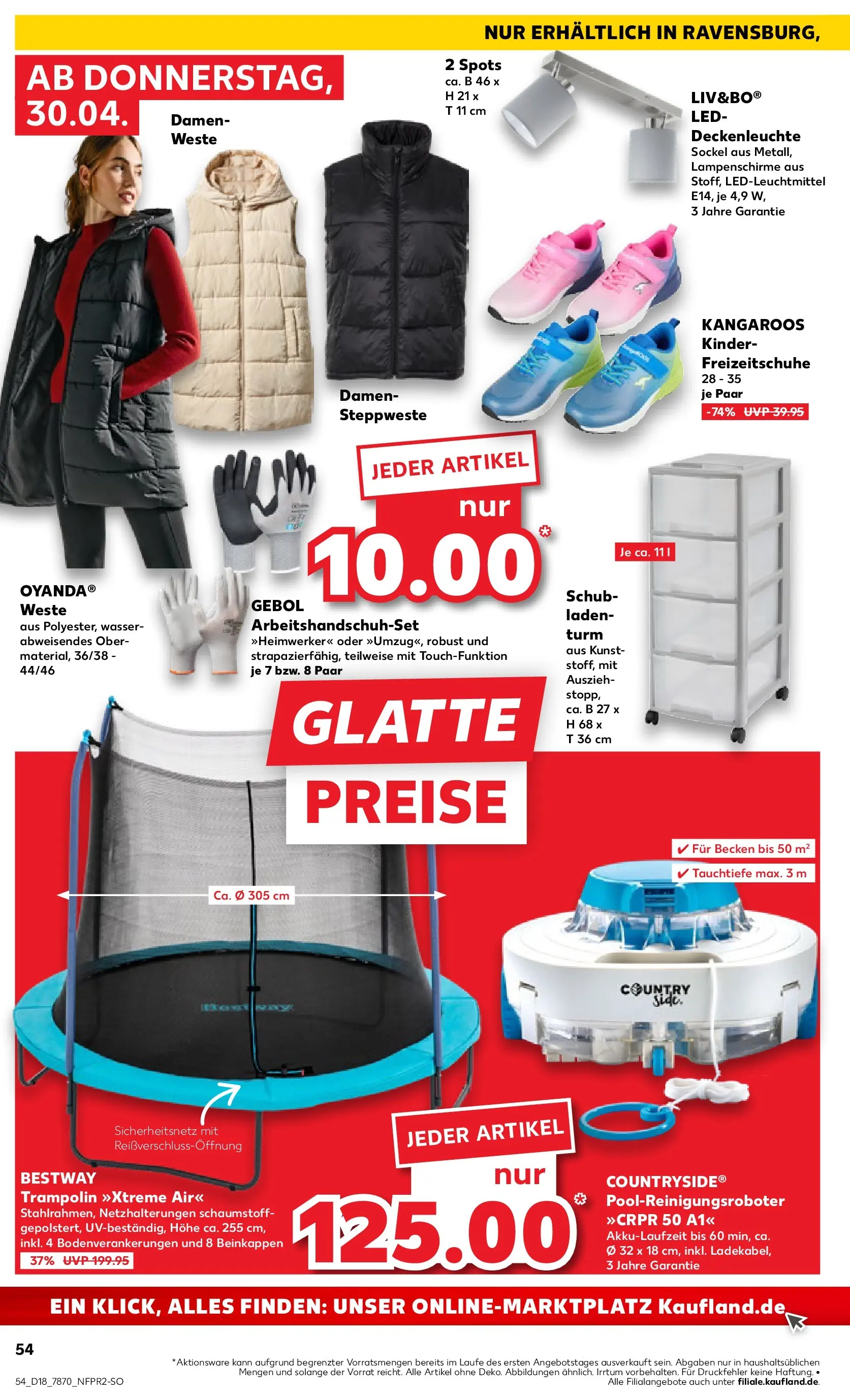 Prospekt Kaufland ab 30.04.2026 » Angebote Online zum Blättern | Seite: 54 | Produkte: Steppweste, Trampoline, Wasser, Weste